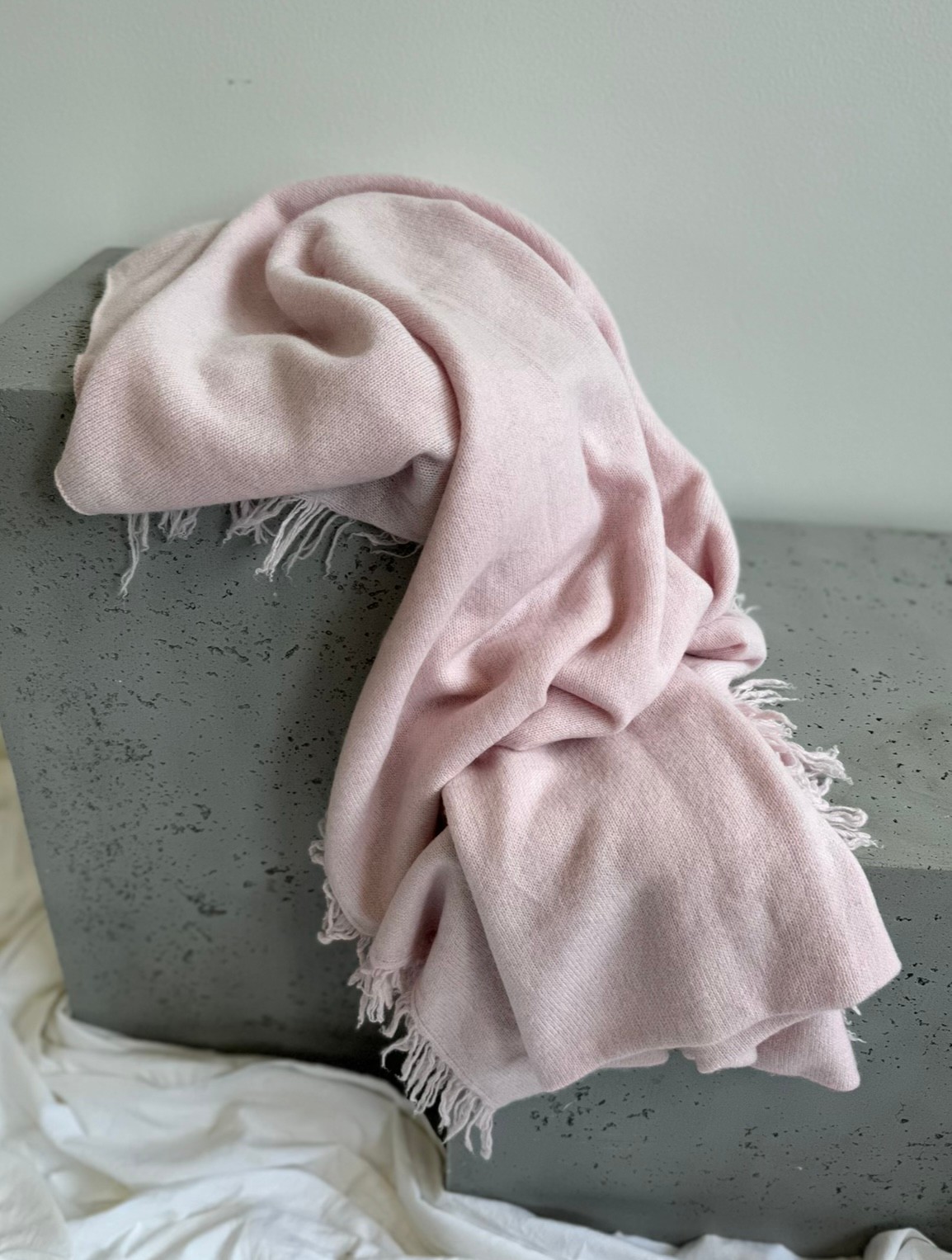 XXL Kaschmirschal mit Fransen - Rosa