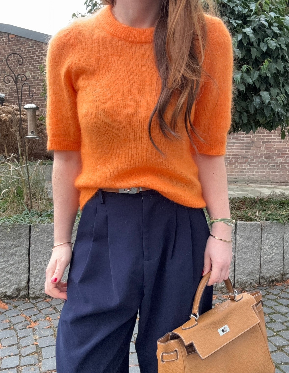 Strickshirt mit kurzem Arm - Orange