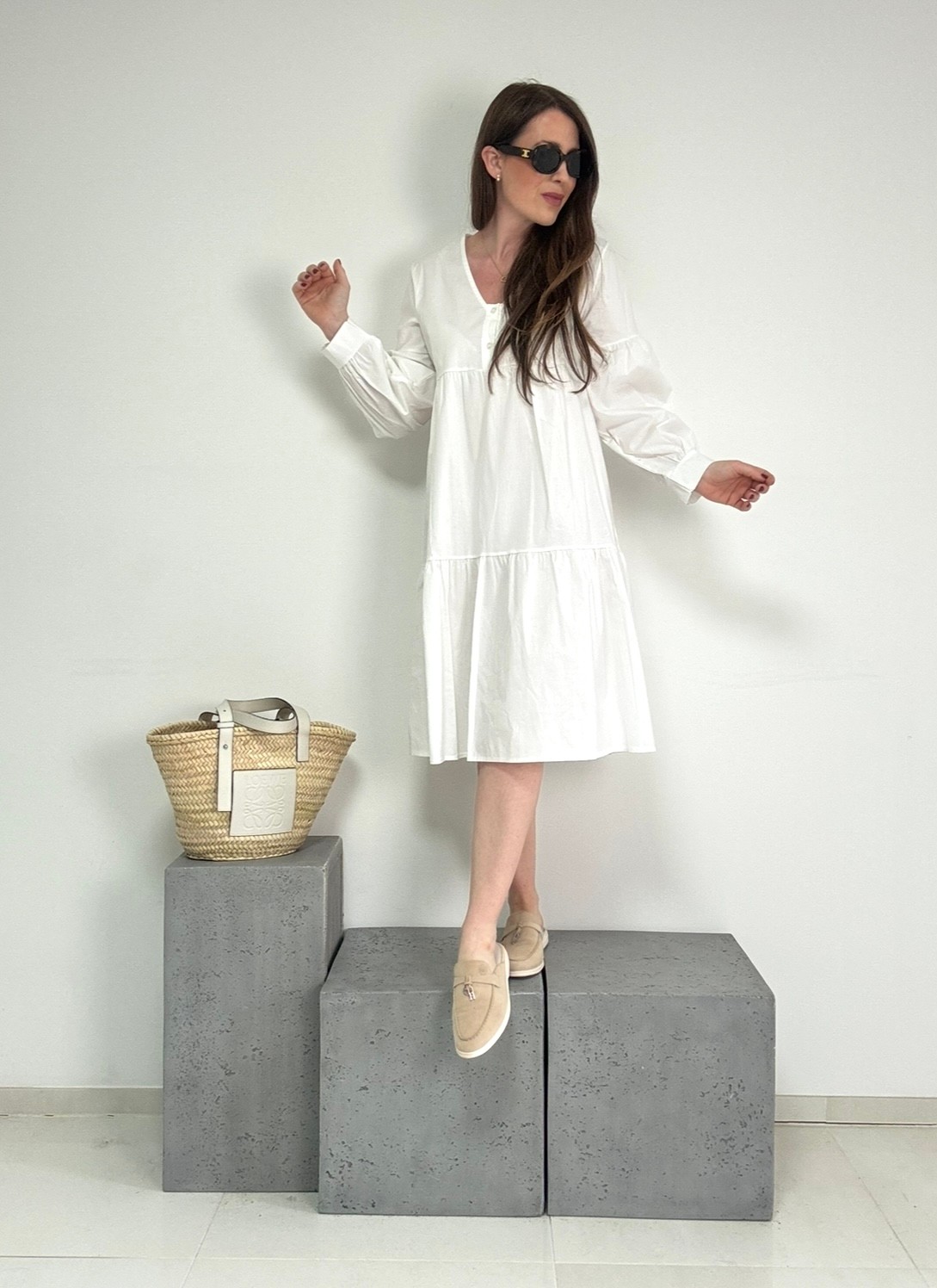 Midi-Blusenkleid - Weiß