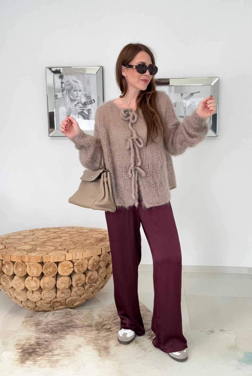 Mohair Cardigan mit Schleifen - Taupe