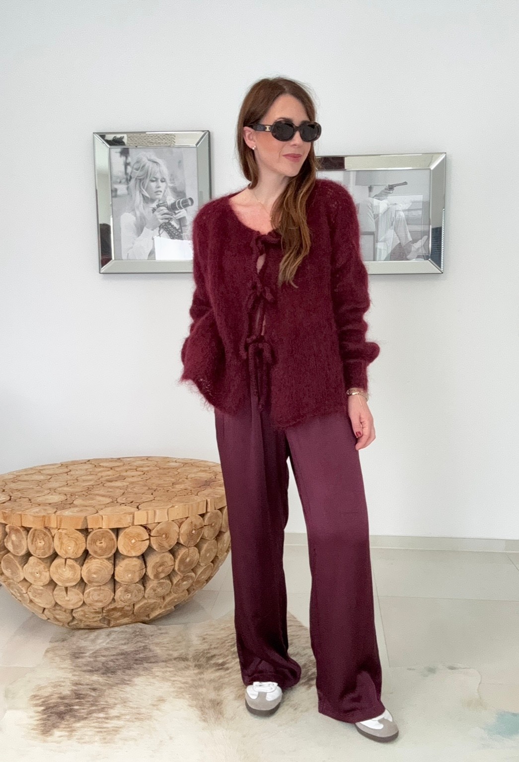 Mohair Cardigan mit Schleifen - Burgunder