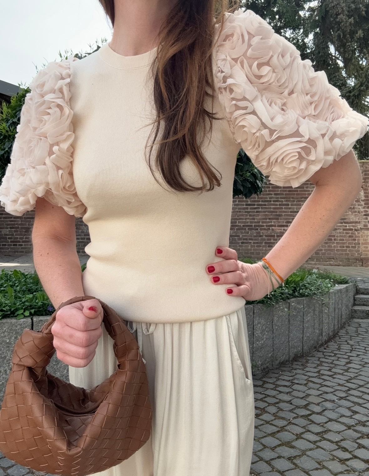 Shirt mit Ballonärmel - Beige