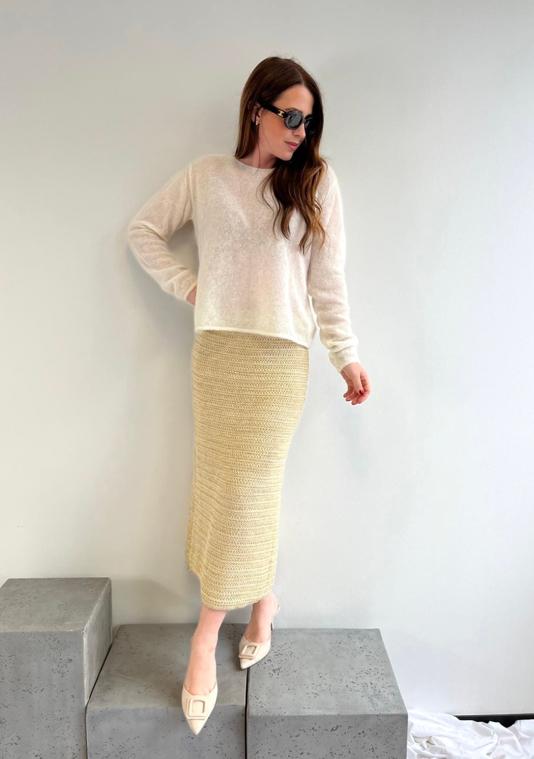 THIN KNIT SWEATER - CREME