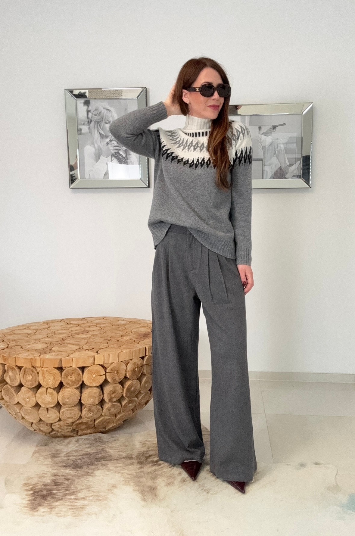 Rollkragenpullover mit Print - Grau