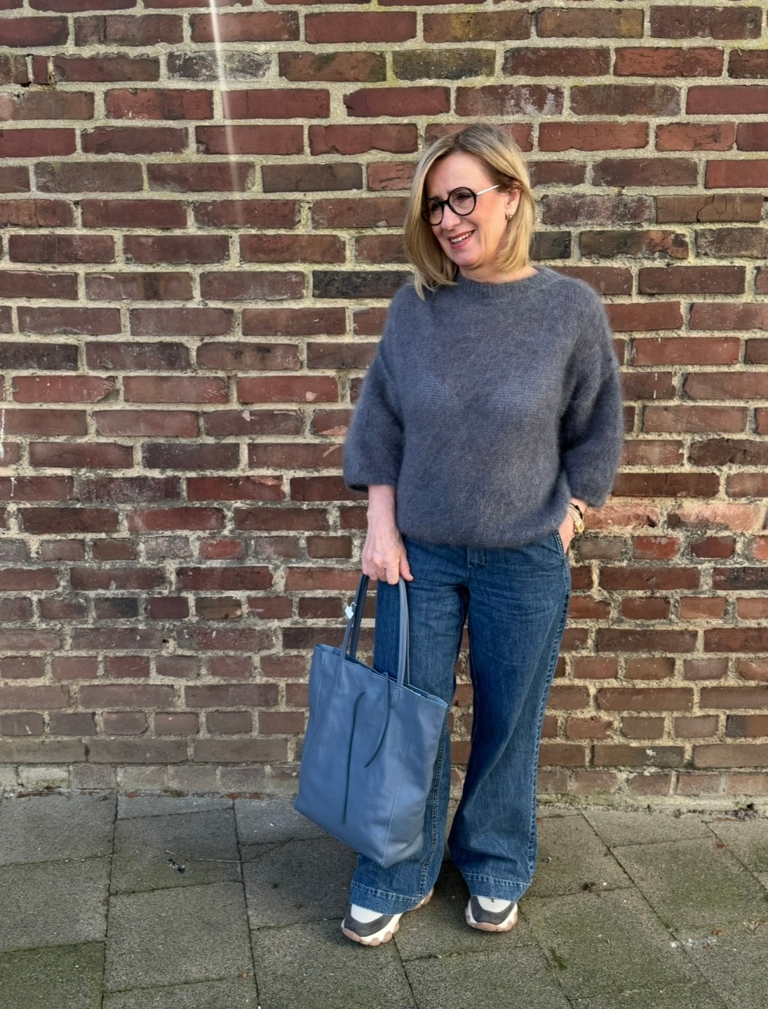 Mohair-Shirt mit 3/4 Arm - Grau