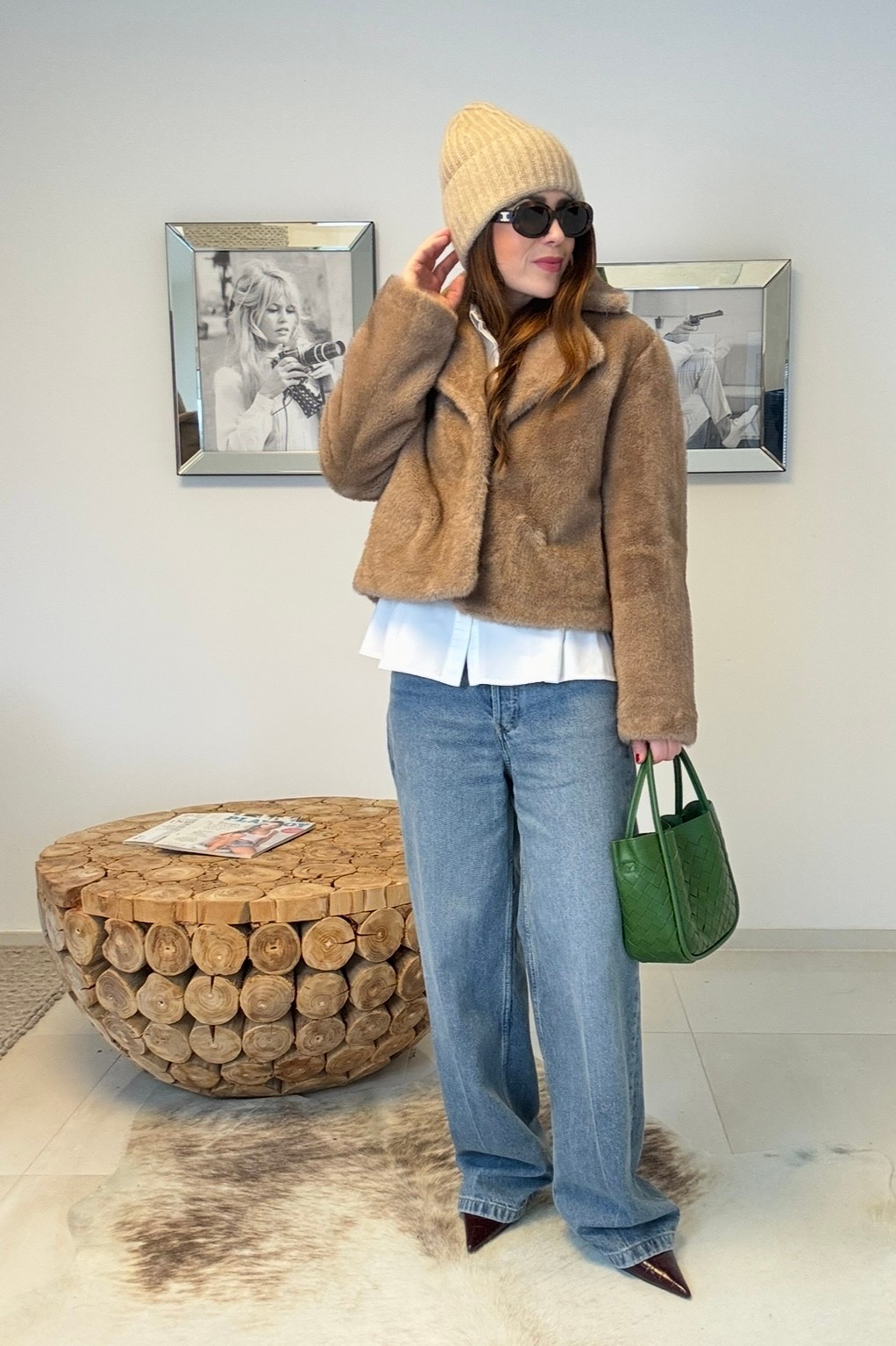 Fake Fur Jacke - Beige