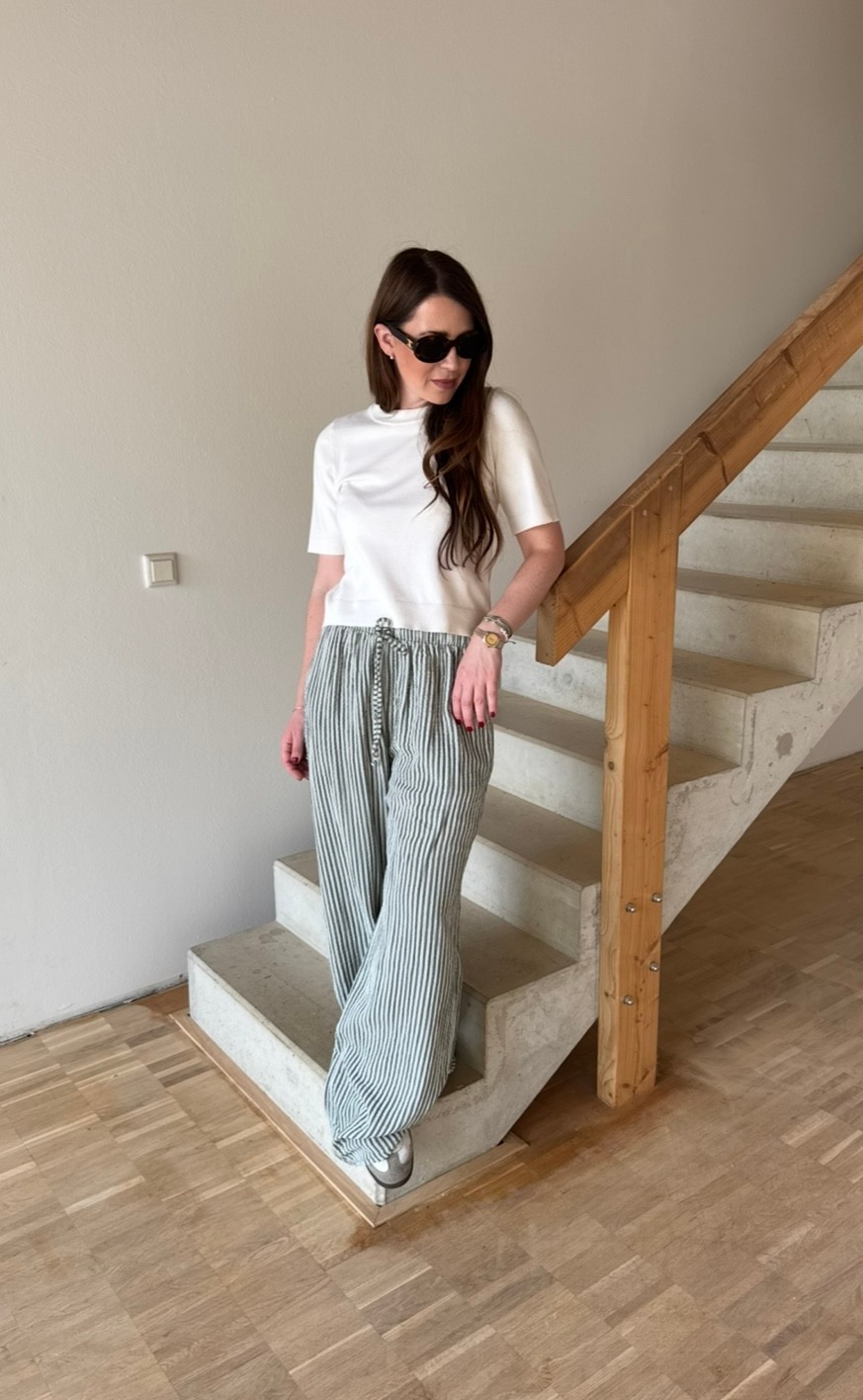 Lange gestreifte Hose - Grün