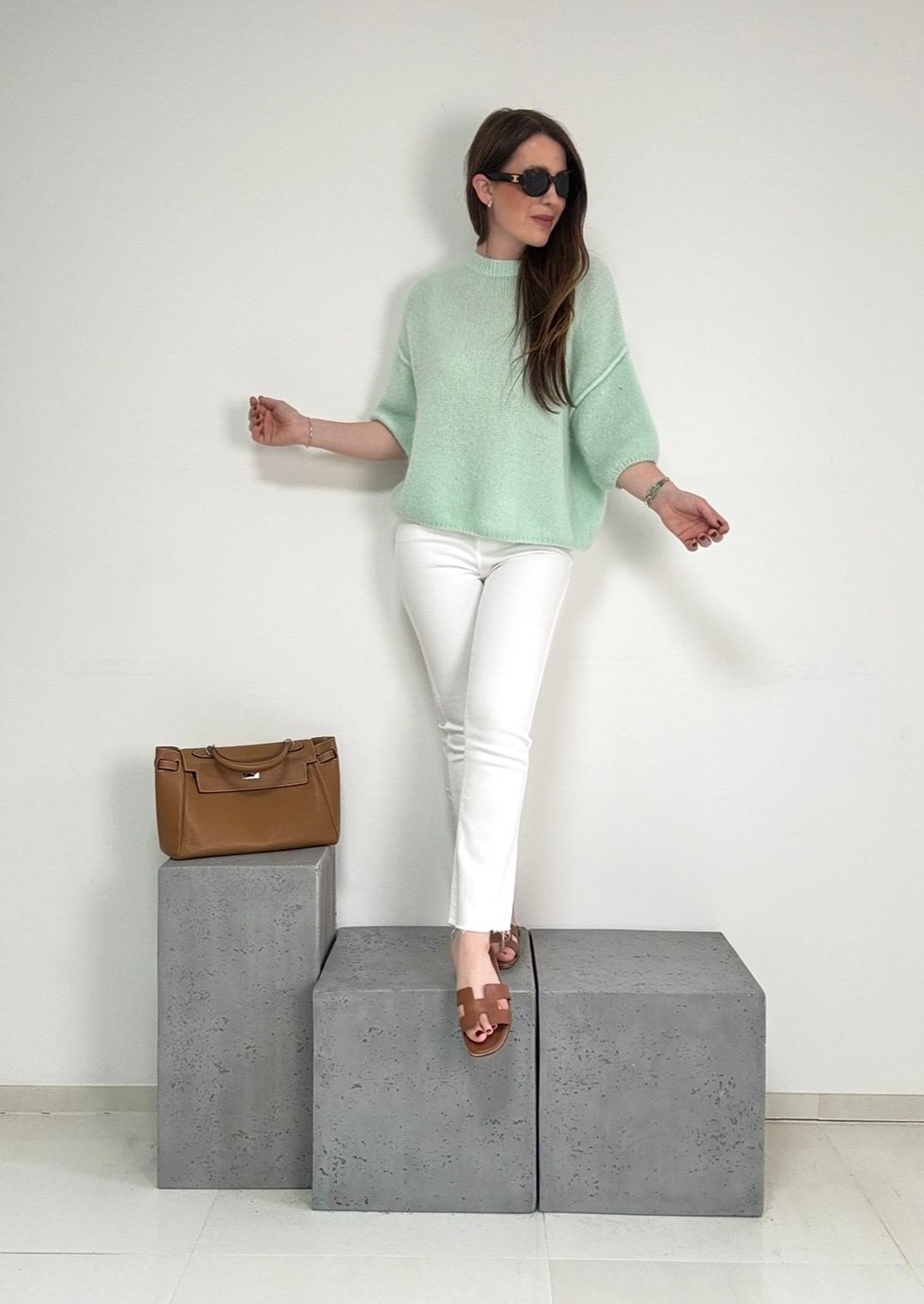 Strickshirt mit Naht - Mint