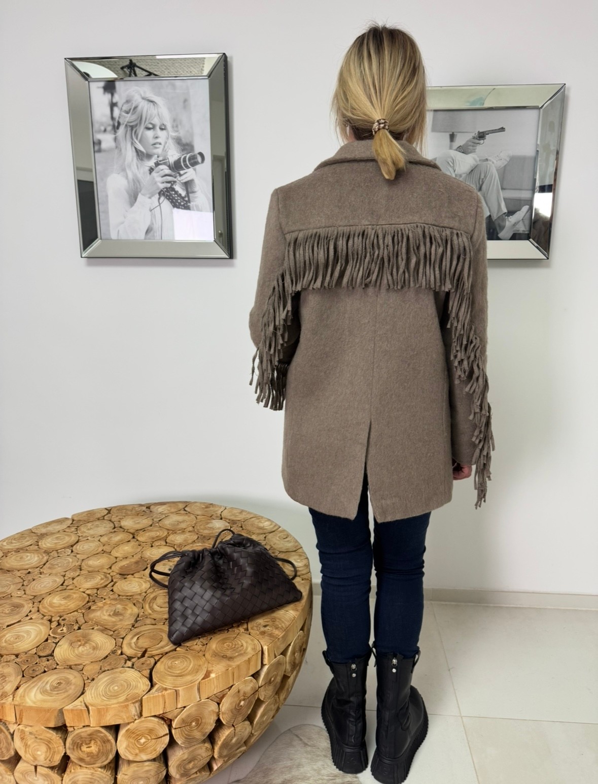 Blazer mit Fransen - Taupe