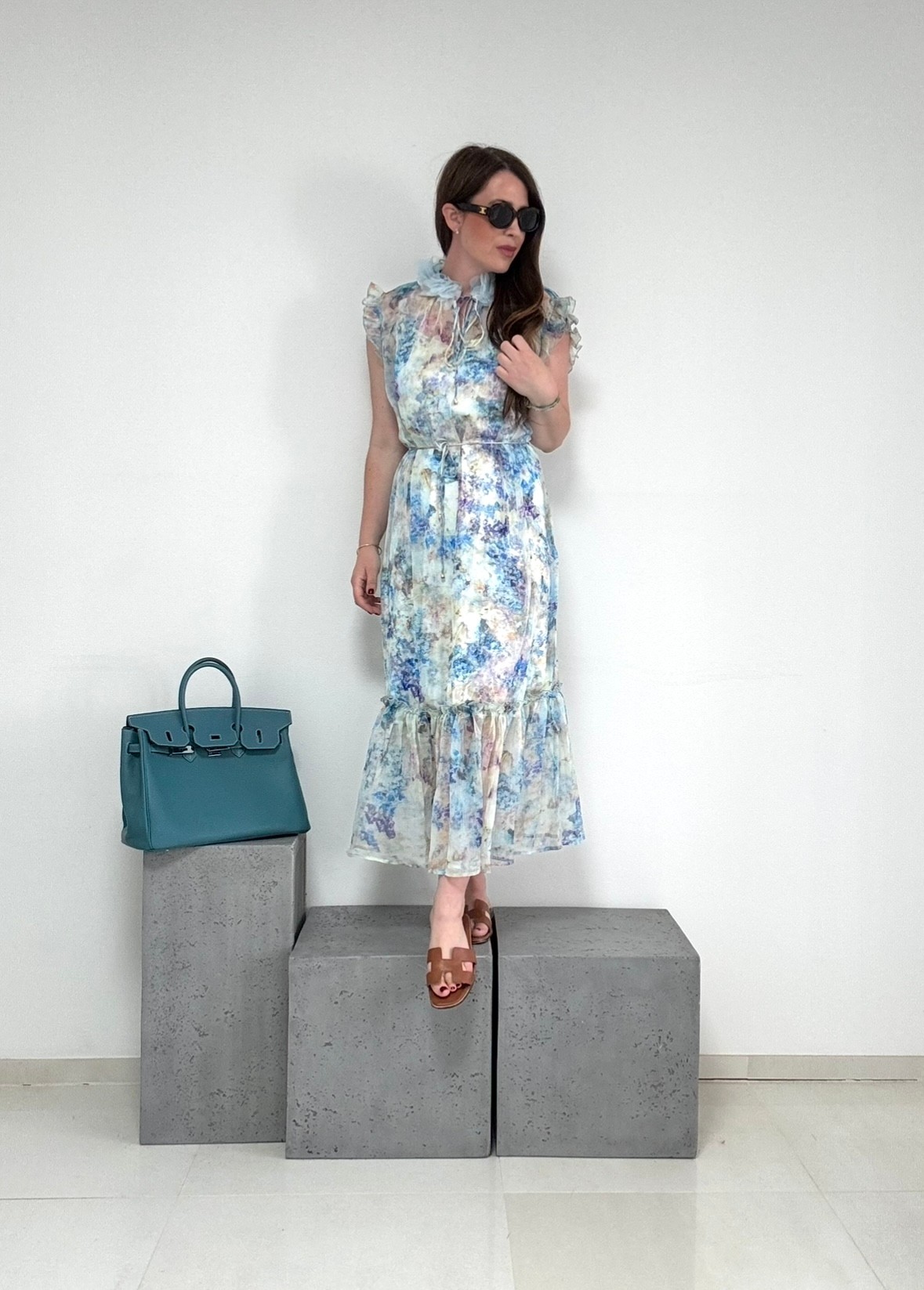 Midi-Kleid mir Print - Blau