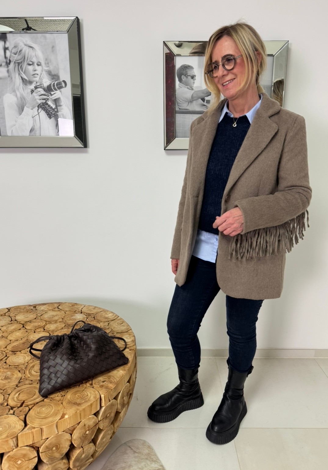 Blazer mit Fransen - Taupe