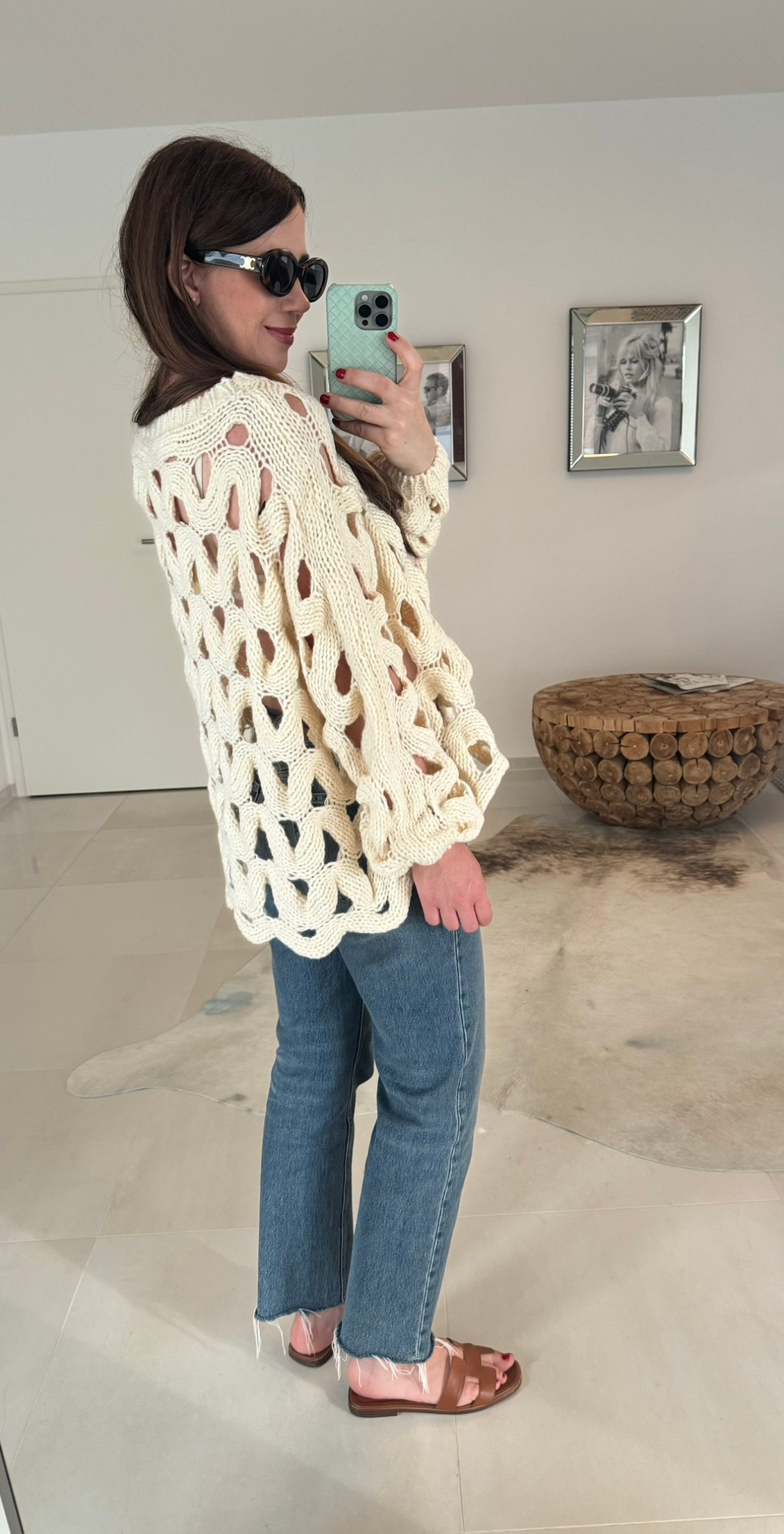 Lochstrickpullover - Beige