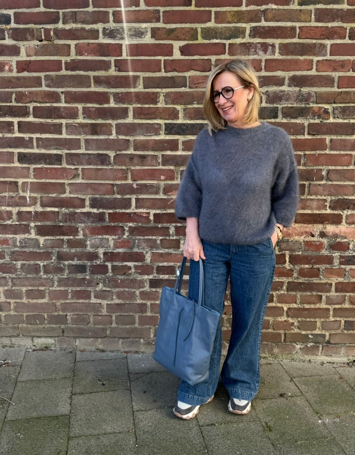 Mohair-Shirt mit 3/4 Arm - Grau