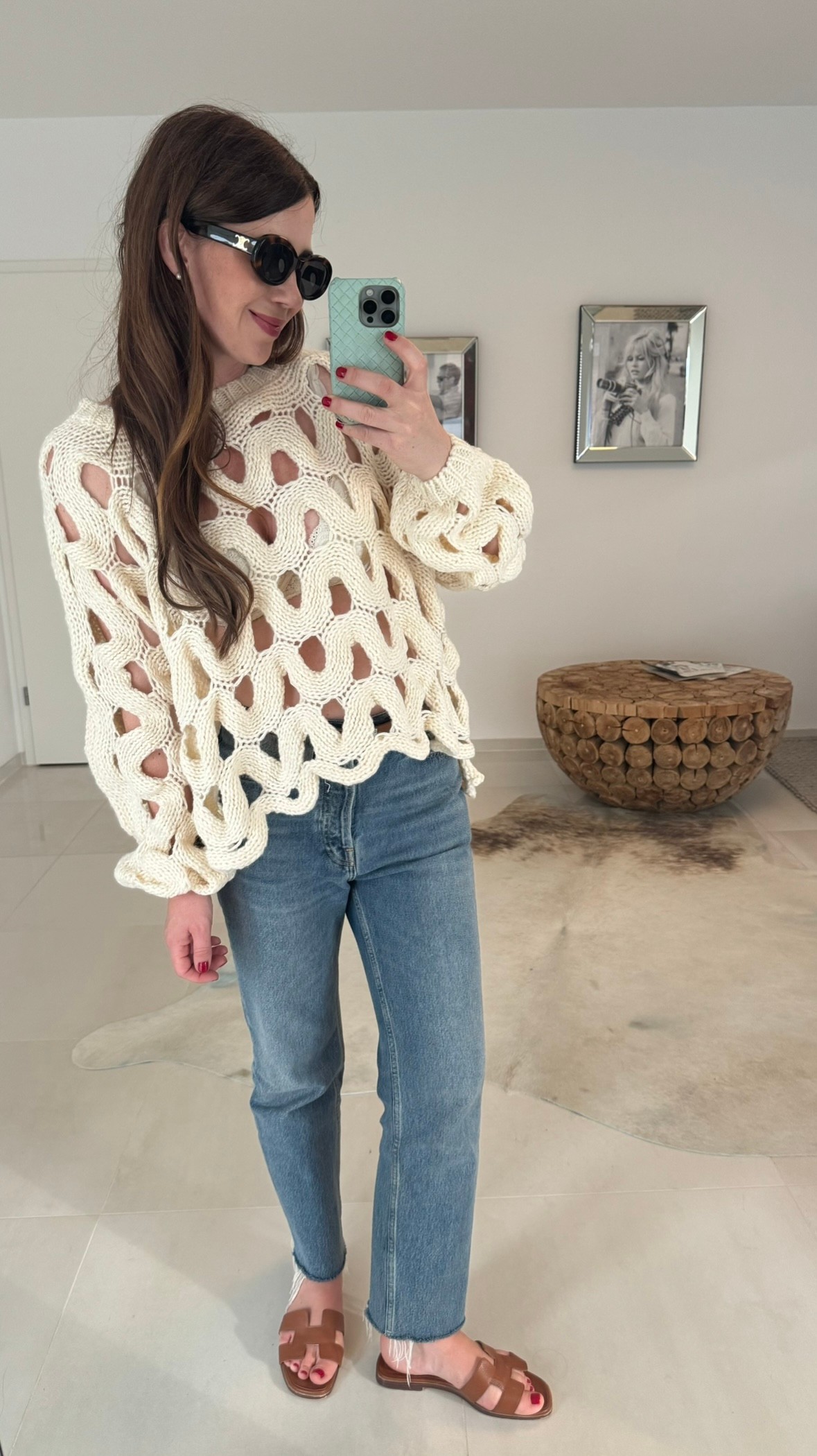 Lochstrickpullover - Beige