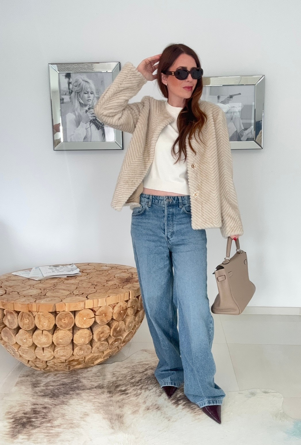 Fake Fur Jacke - Beige