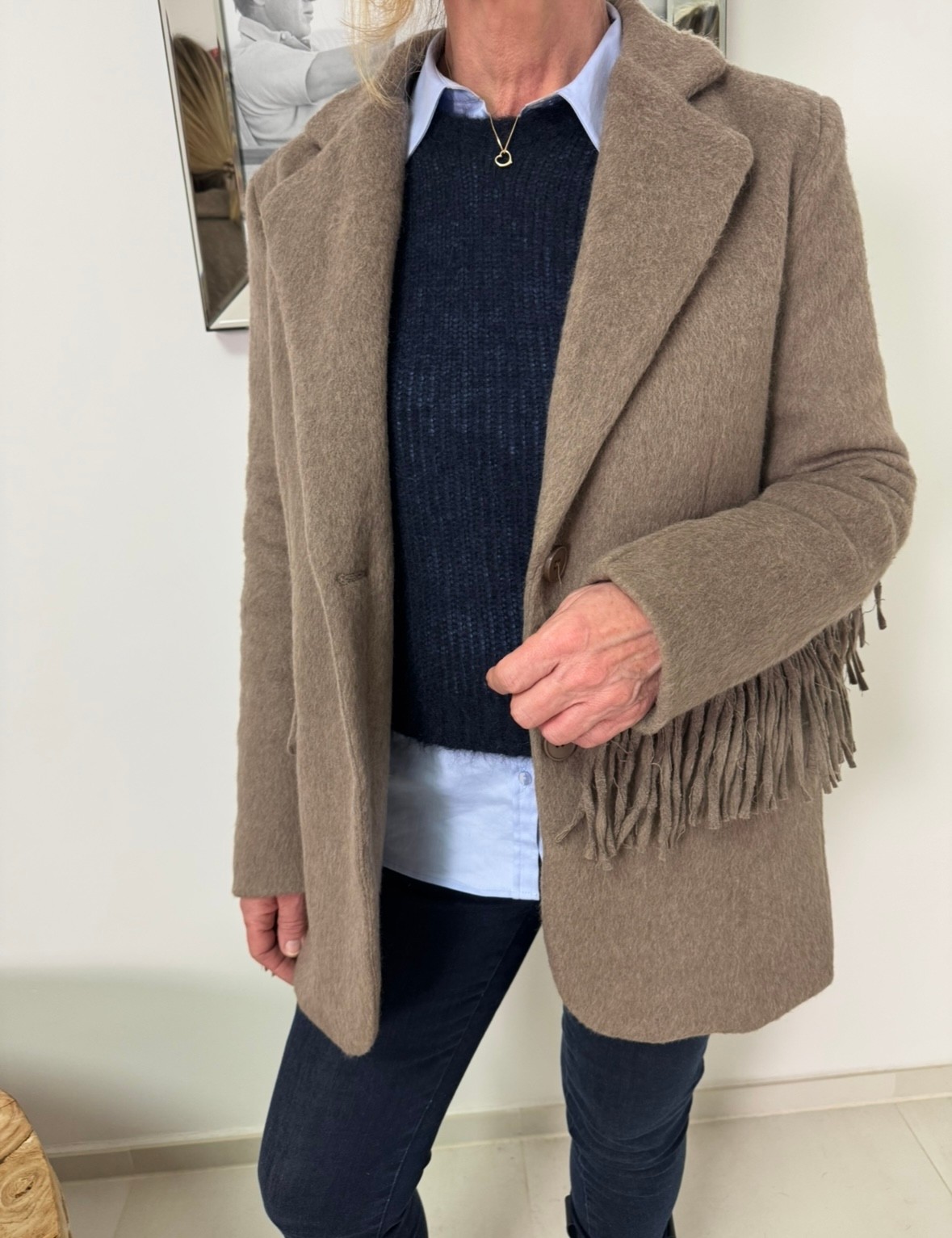 Blazer mit Fransen - Taupe