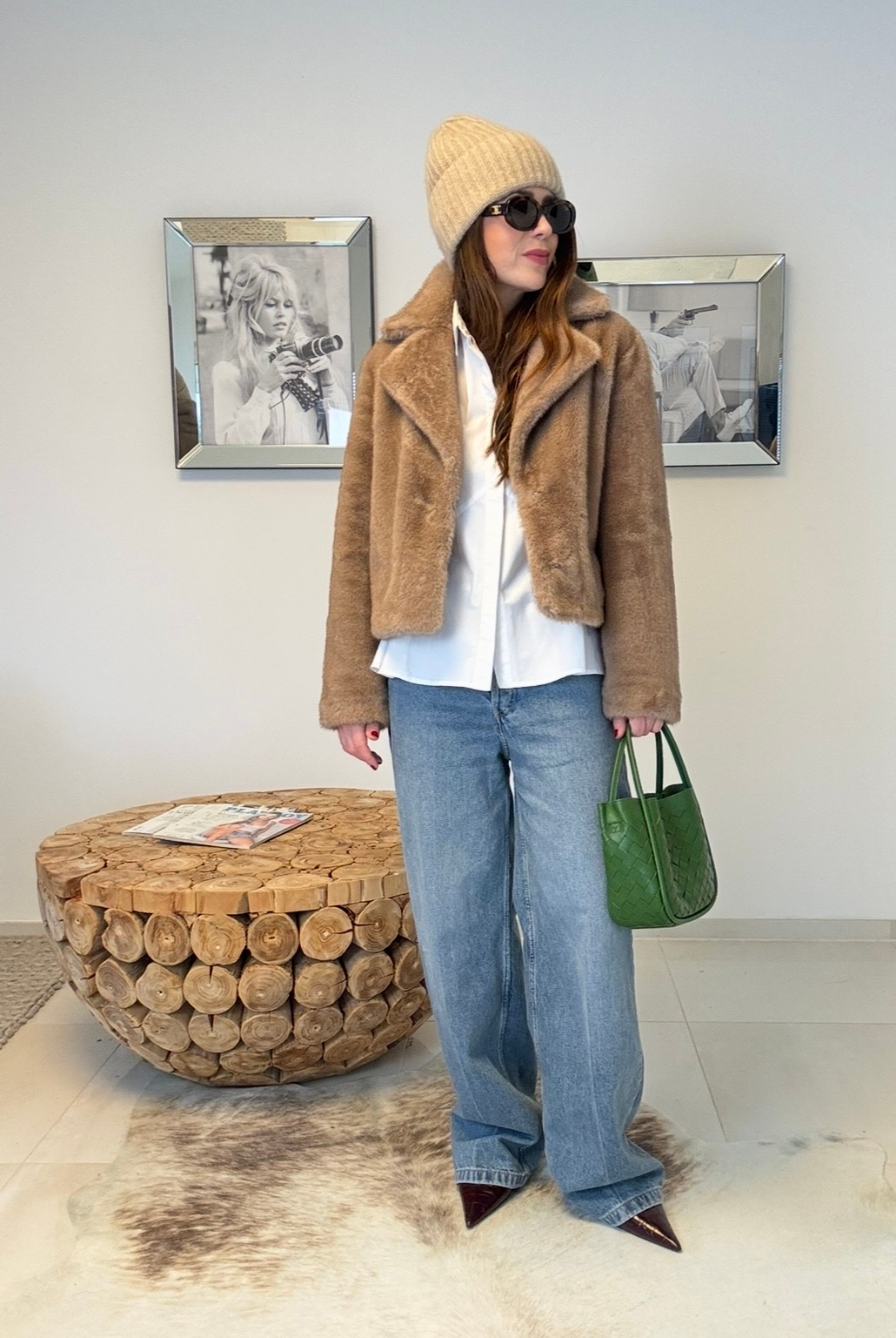 Fake Fur Jacke - Beige