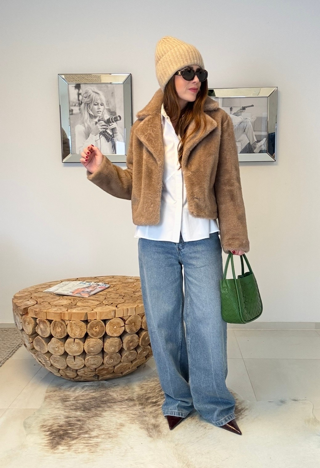 Fake Fur Jacke - Beige