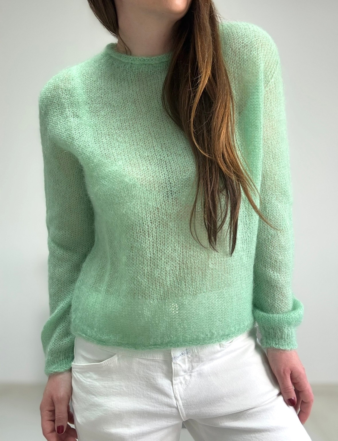 Dünner Mohair-Pullover - Salbei