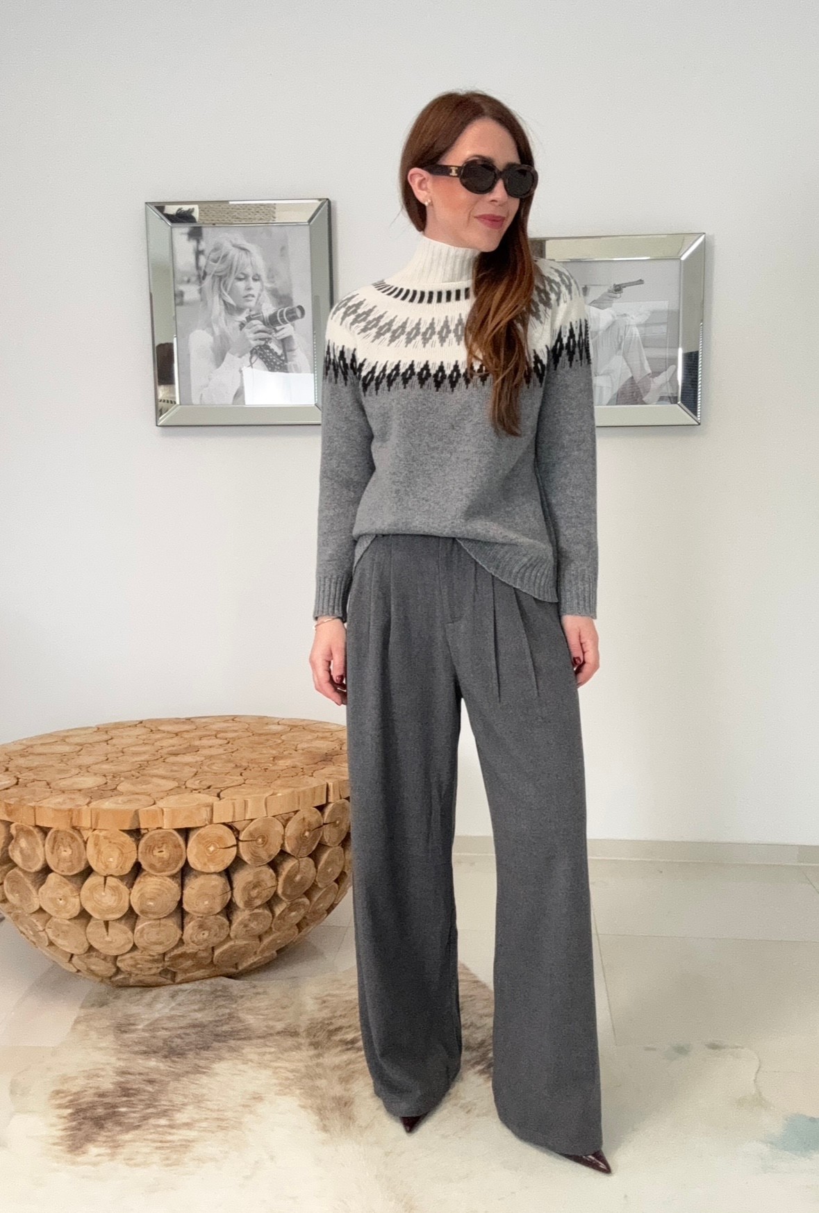 Rollkragenpullover mit Print - Grau