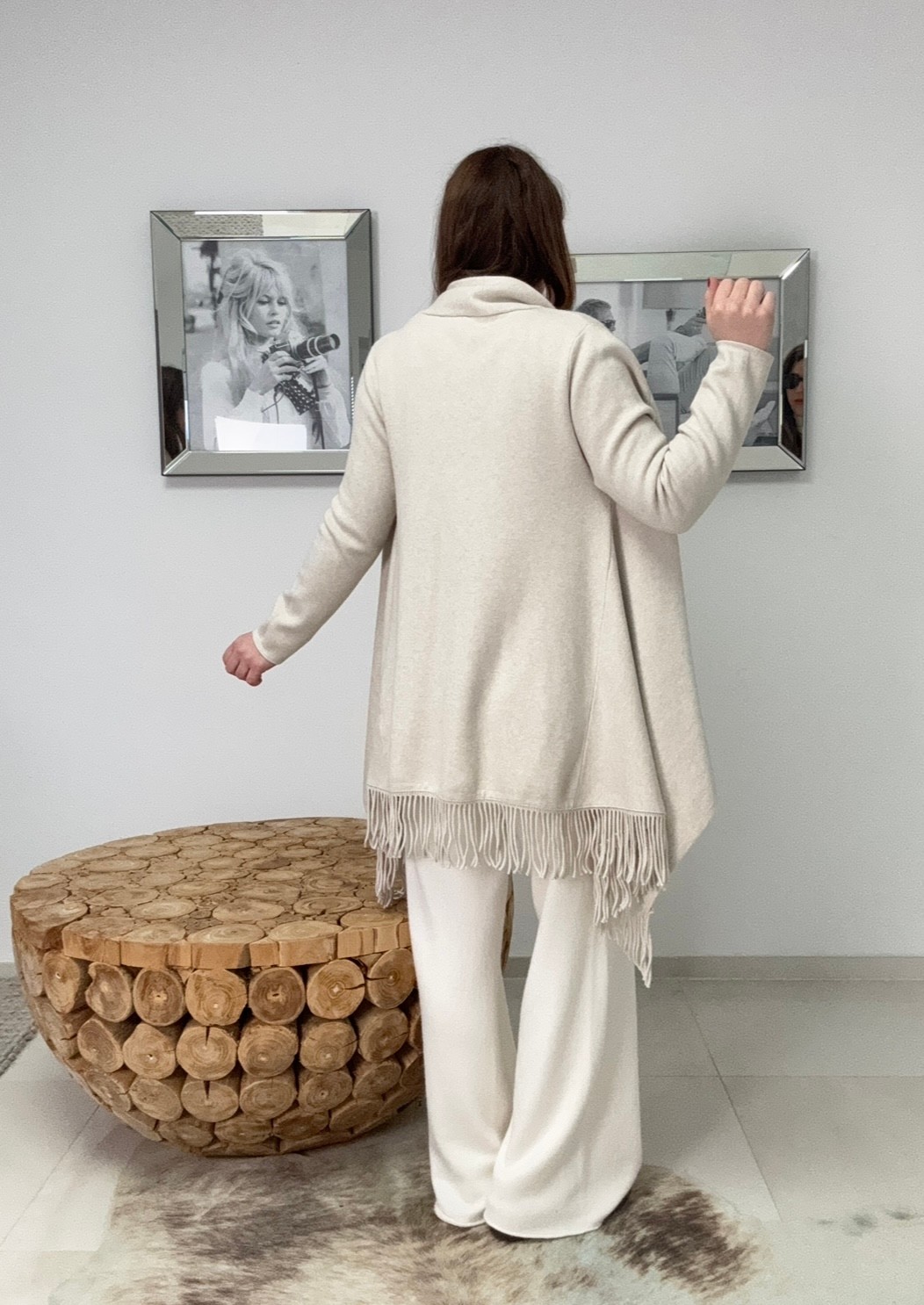 Strickjacke mit Fransen - Creme