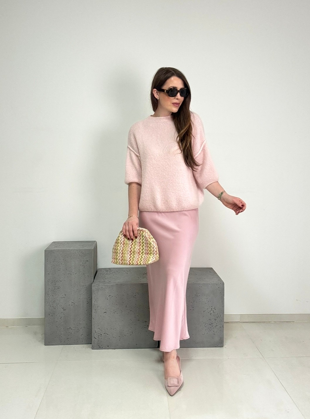 Strickshirt mit Naht - Rosa