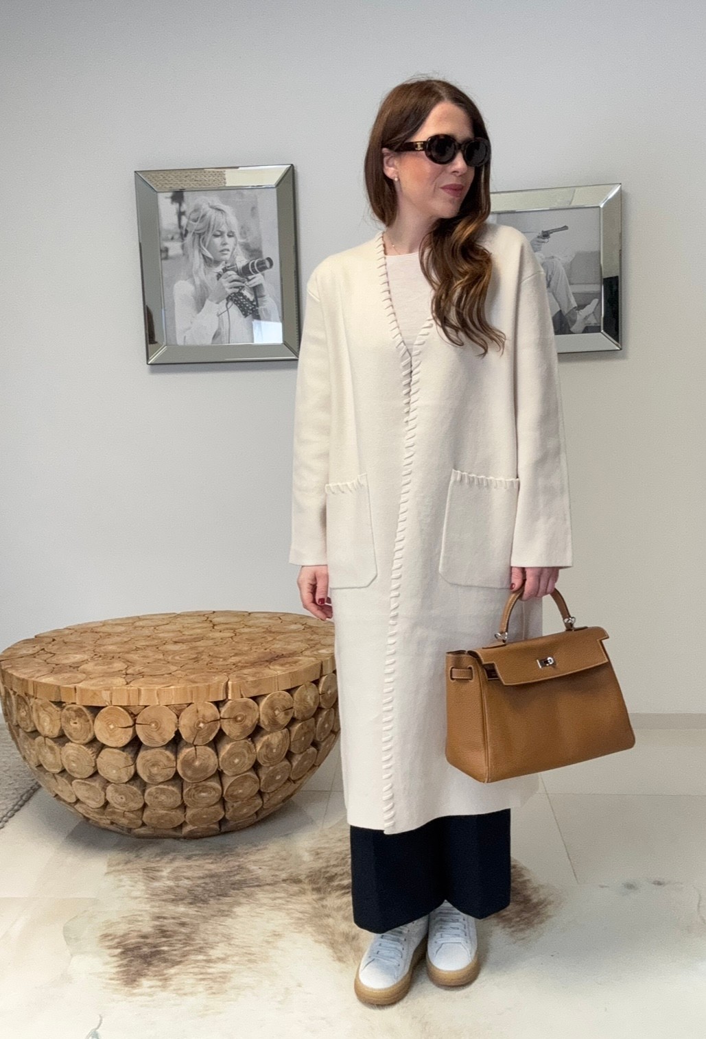 Cardigan mit breiter Naht - Creme