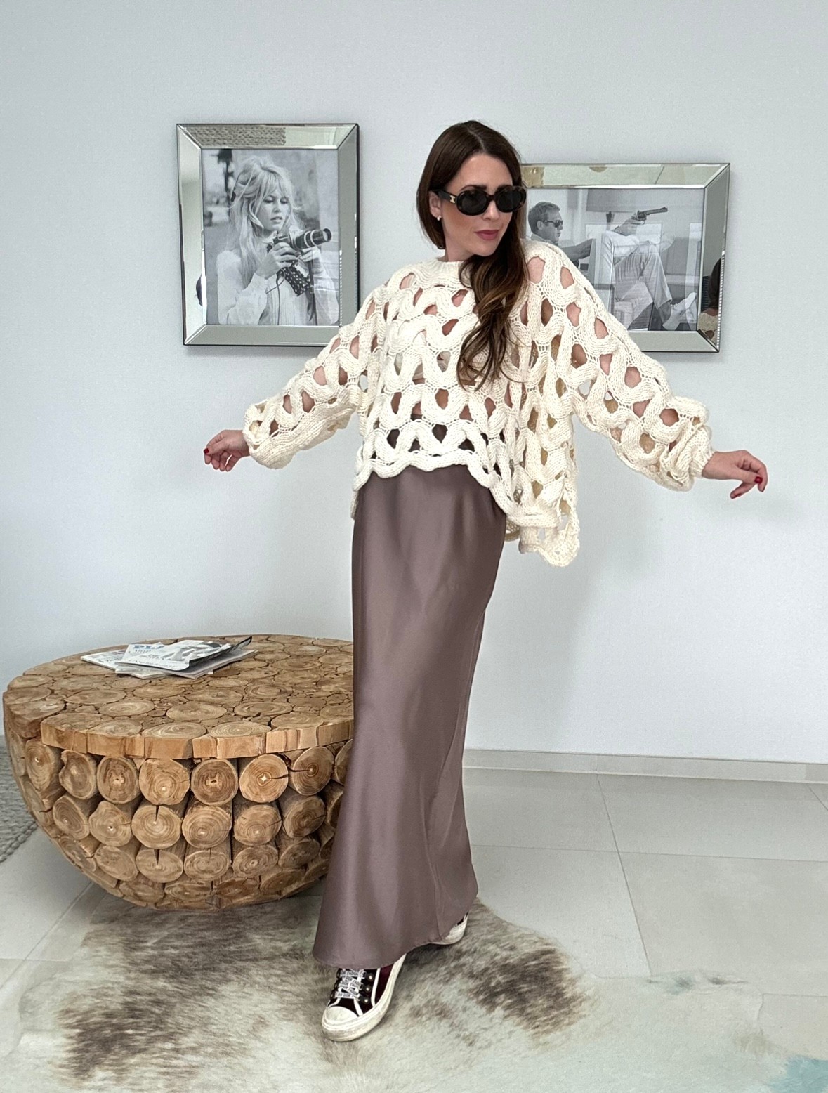 Lochstrickpullover - Beige