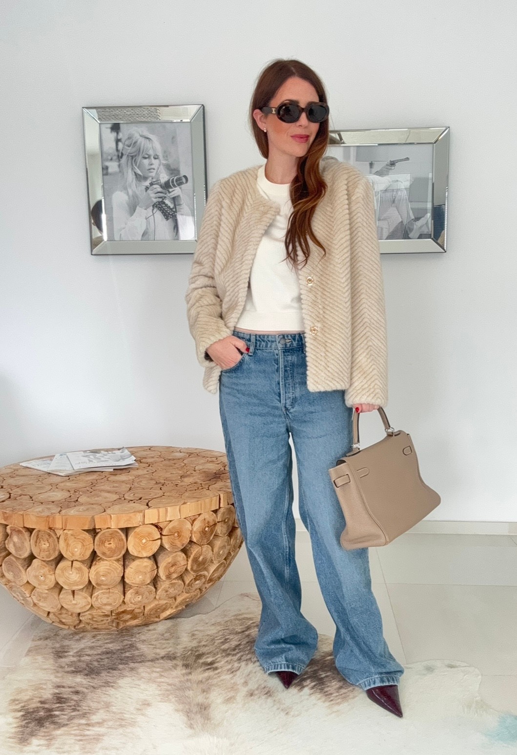 Fake Fur Jacke - Beige