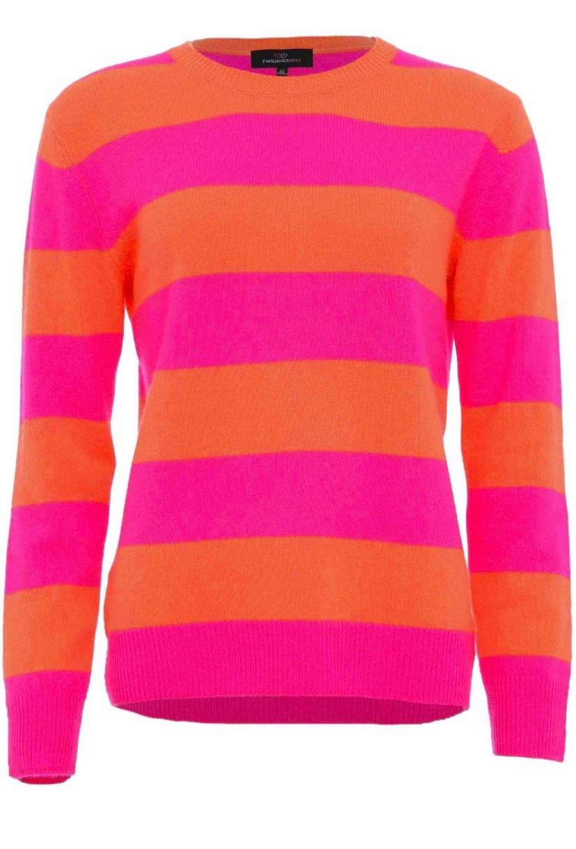 Pullover Stripes 100% Kaschmir - Orange/Pink 