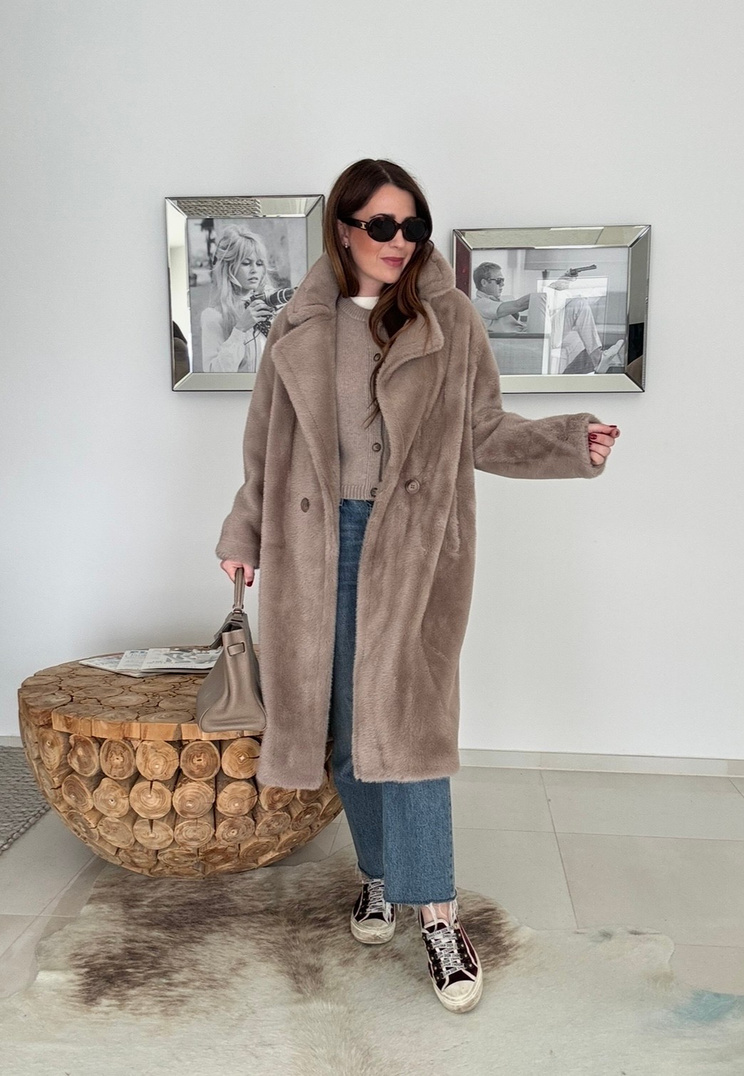 Fake Fellmantel - Taupe