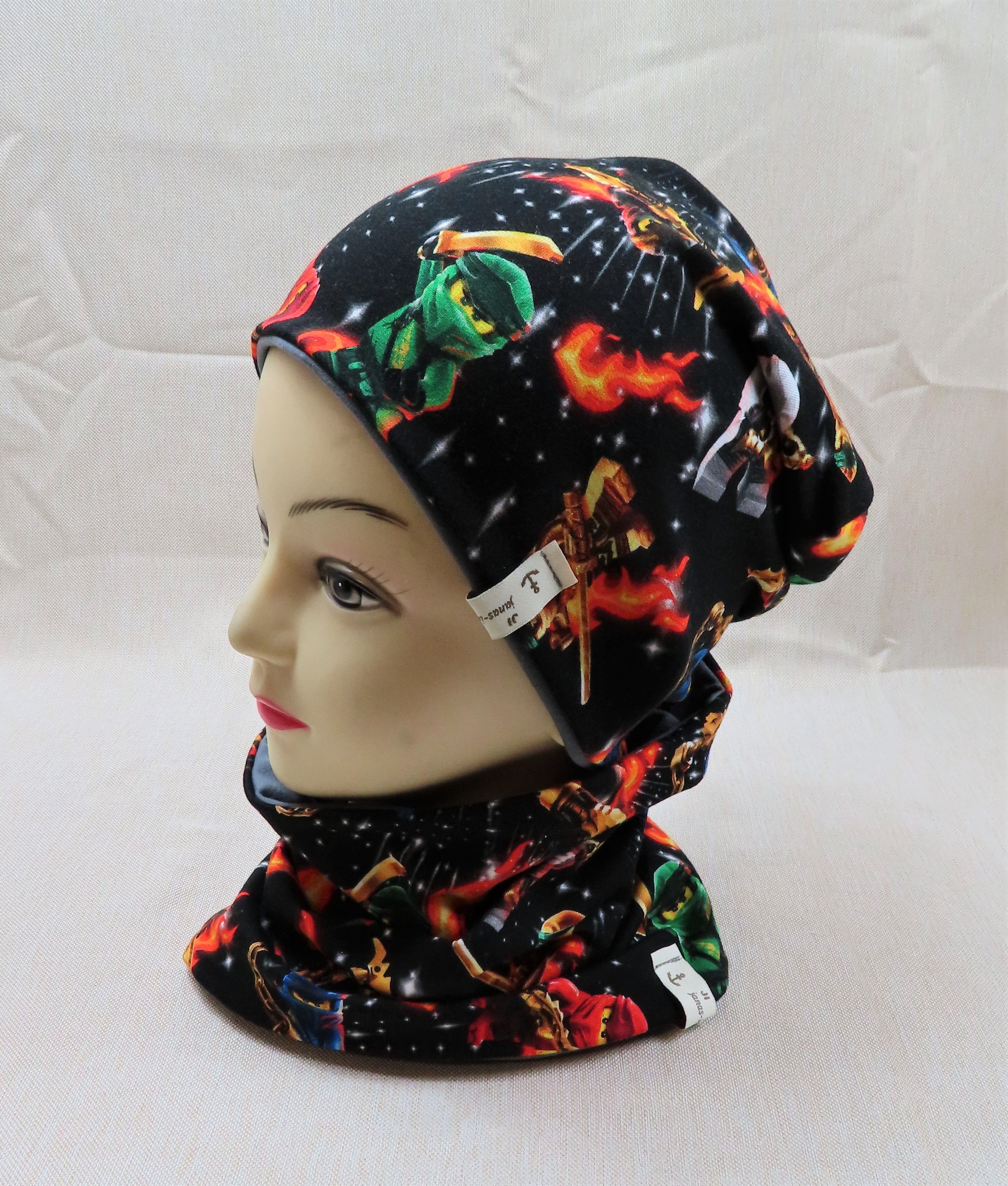 Beanie- Set, Ninja-Kämpfer, schwarz