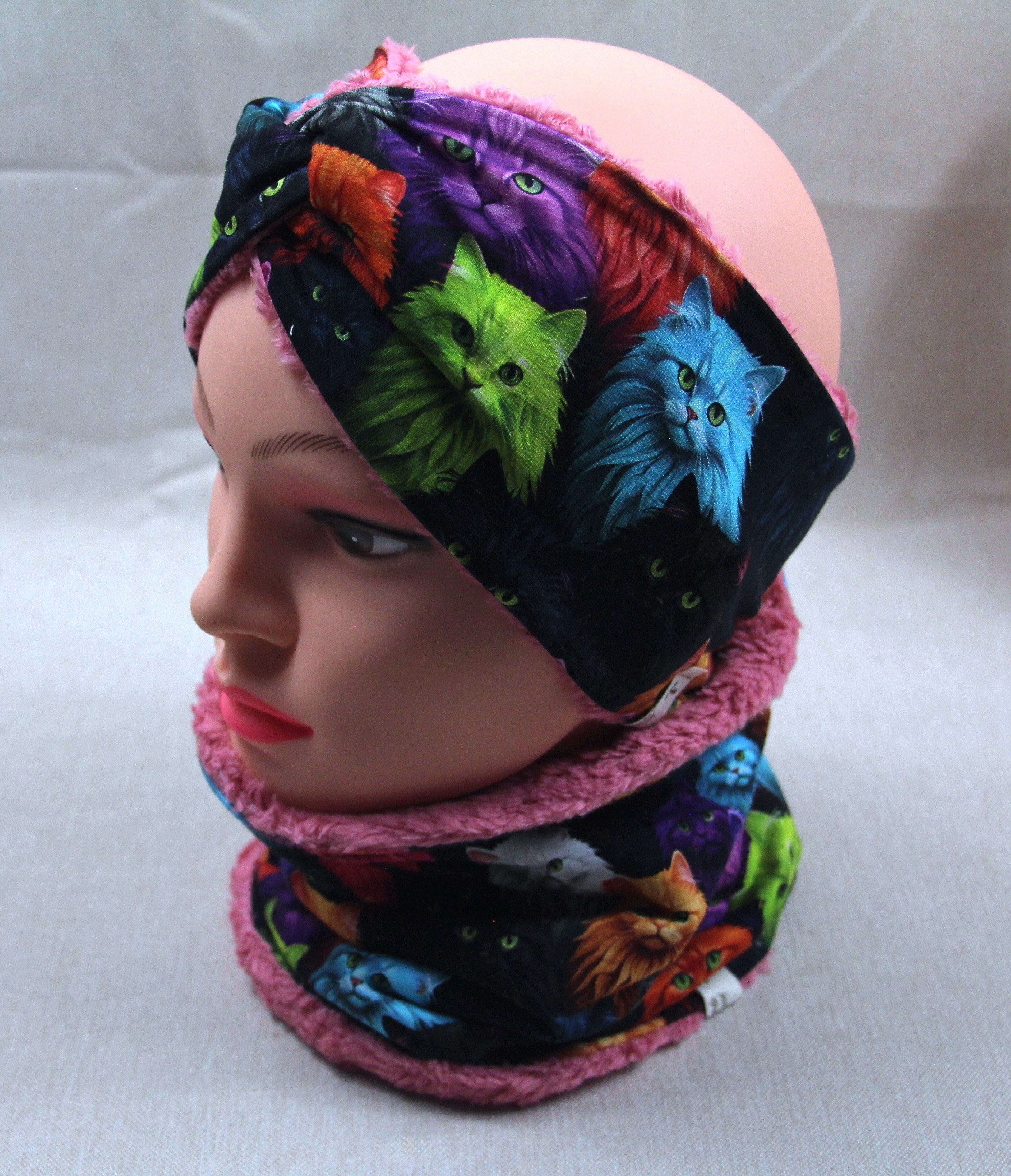 Stirnband-Set, Winter, Regenbogen-Katze