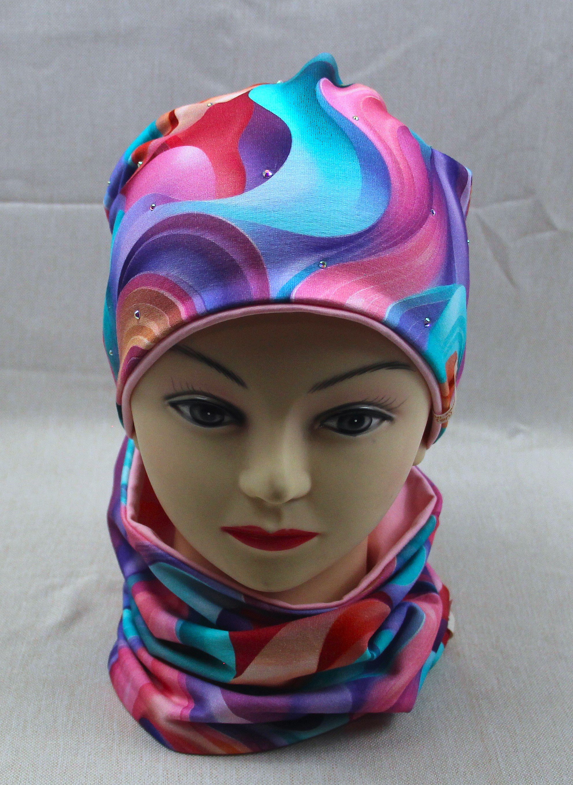Glitzer-Beanie-Set, Regenbogen-Wellen