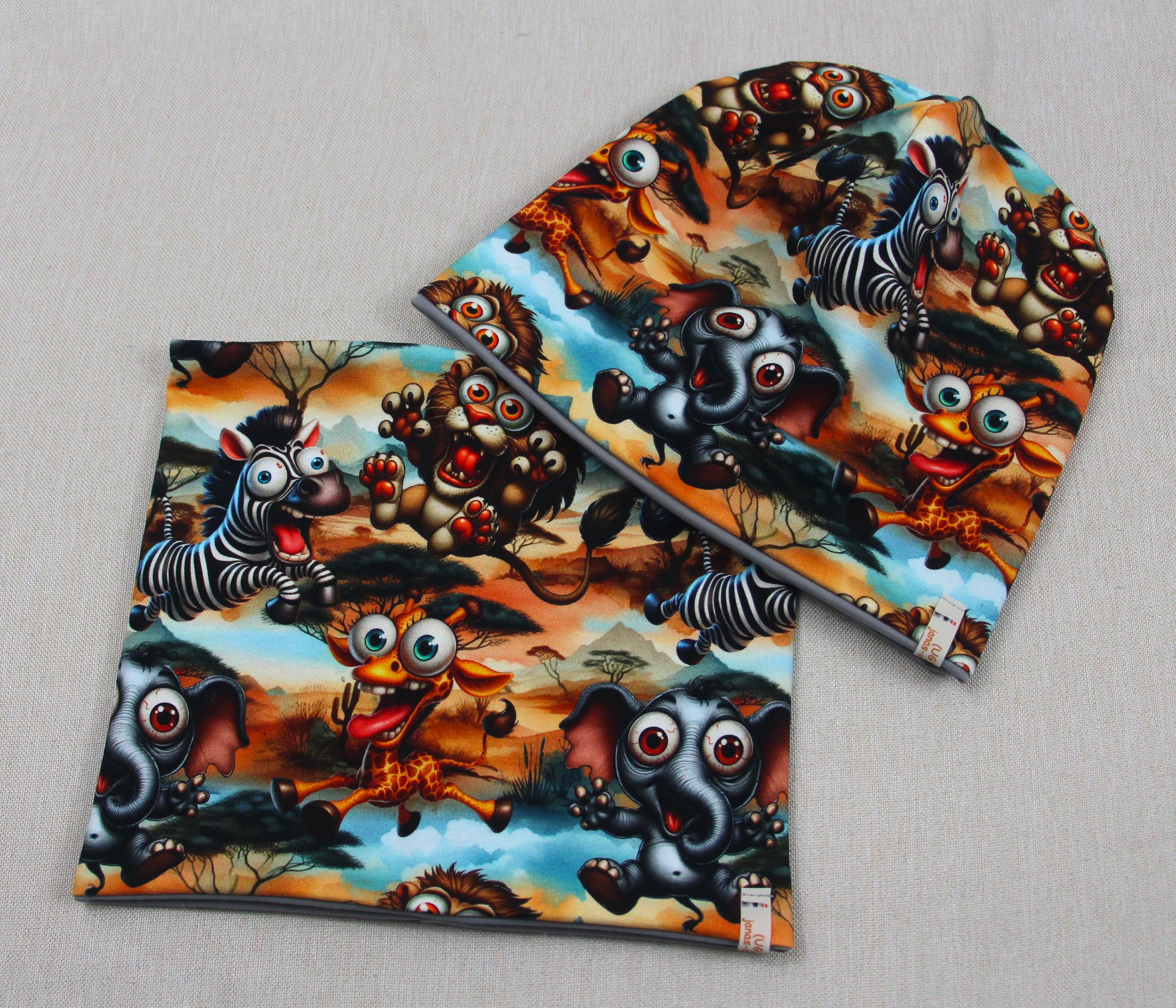 Beanie-Set, verrückte Zootiere