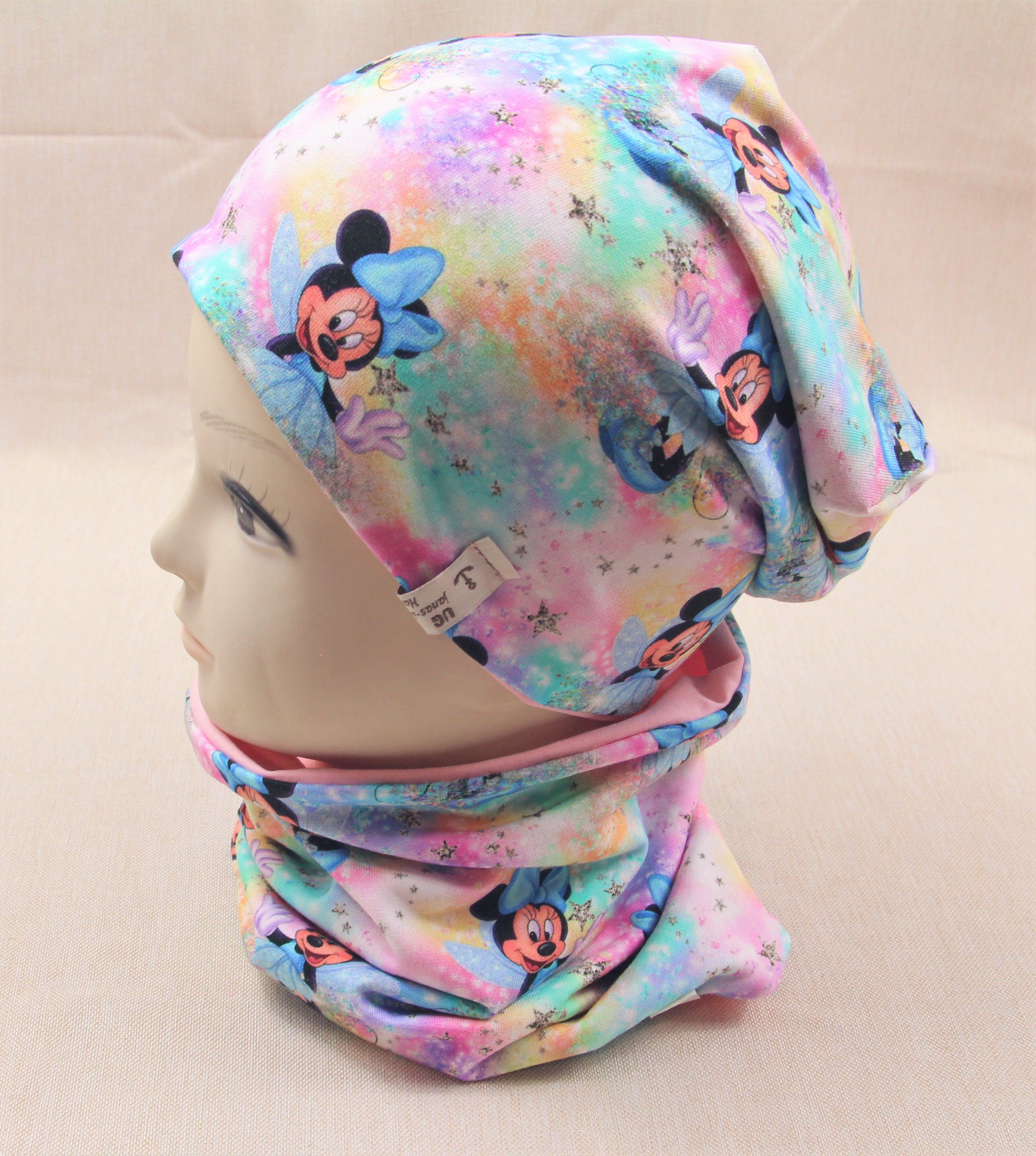 Beanie-Set, Maus mit blauer Schleife