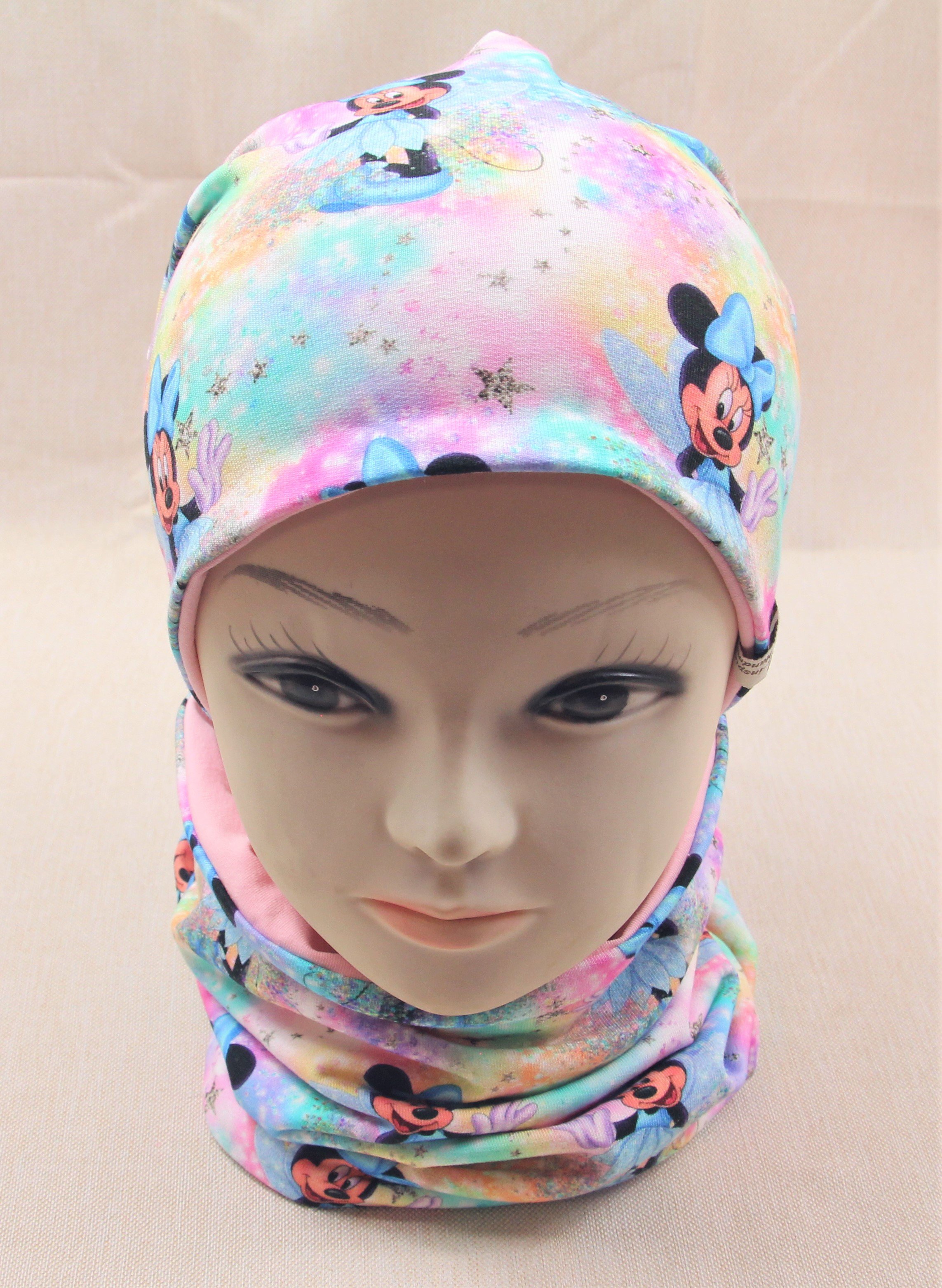 Beanie-Set, Maus mit blauer Schleife