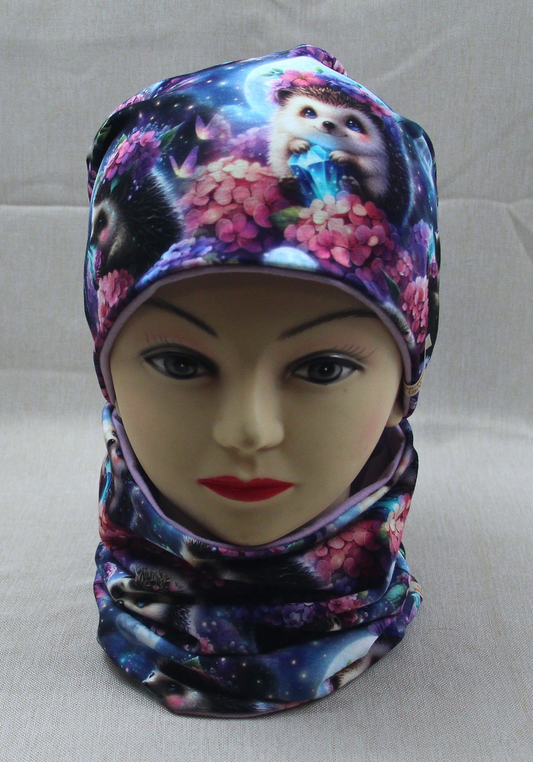 Beanie-Set, Igel mit Blumen