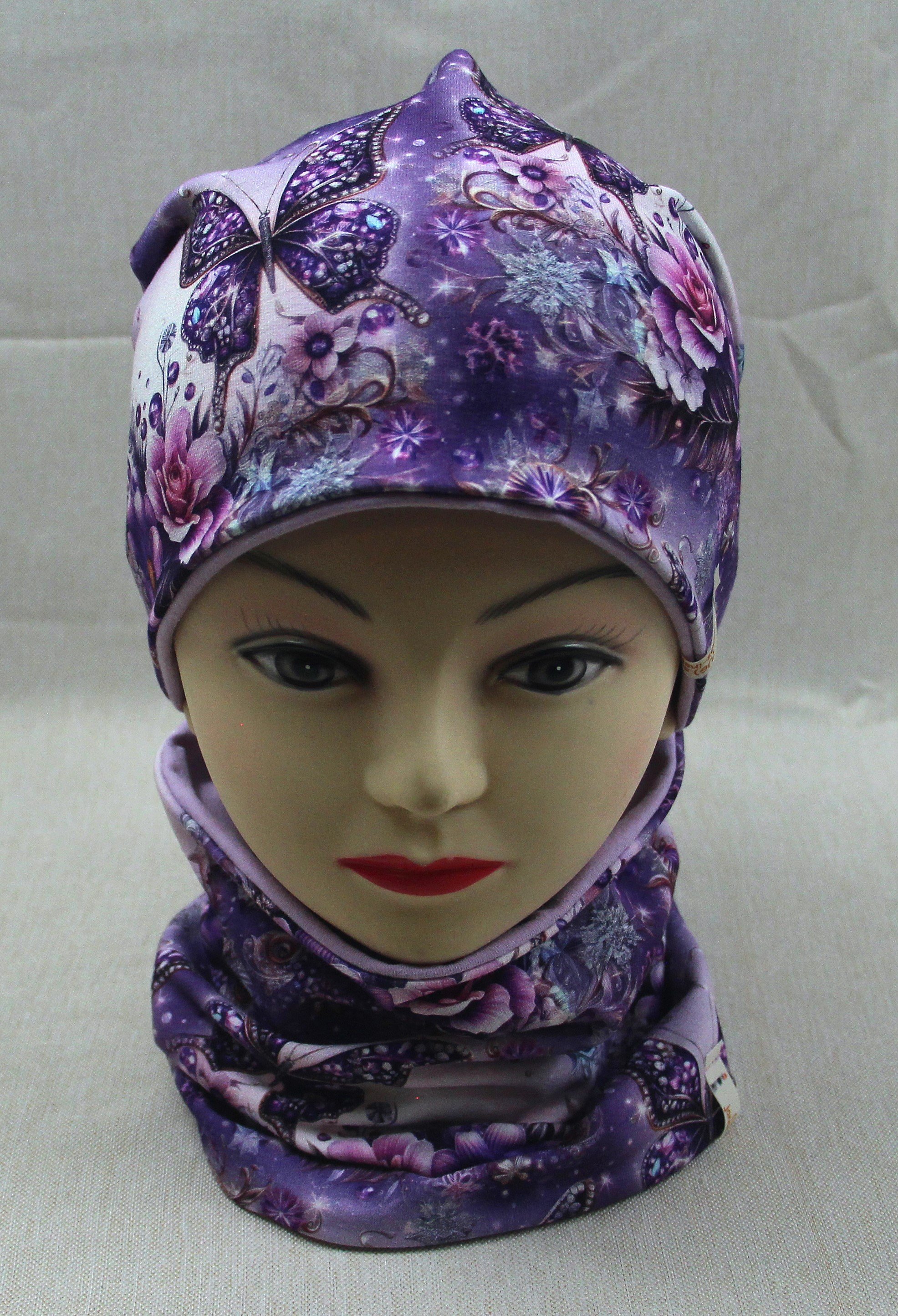 Beanie-Set, Schmetterling, lila