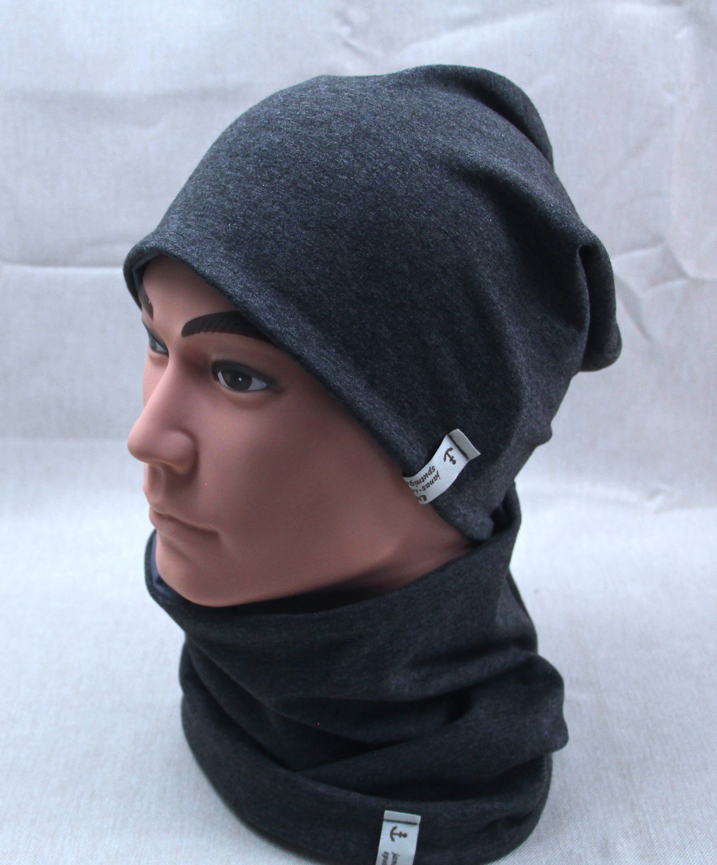 Beanie-Set, Chemomütze, dunkelgrau-meliert