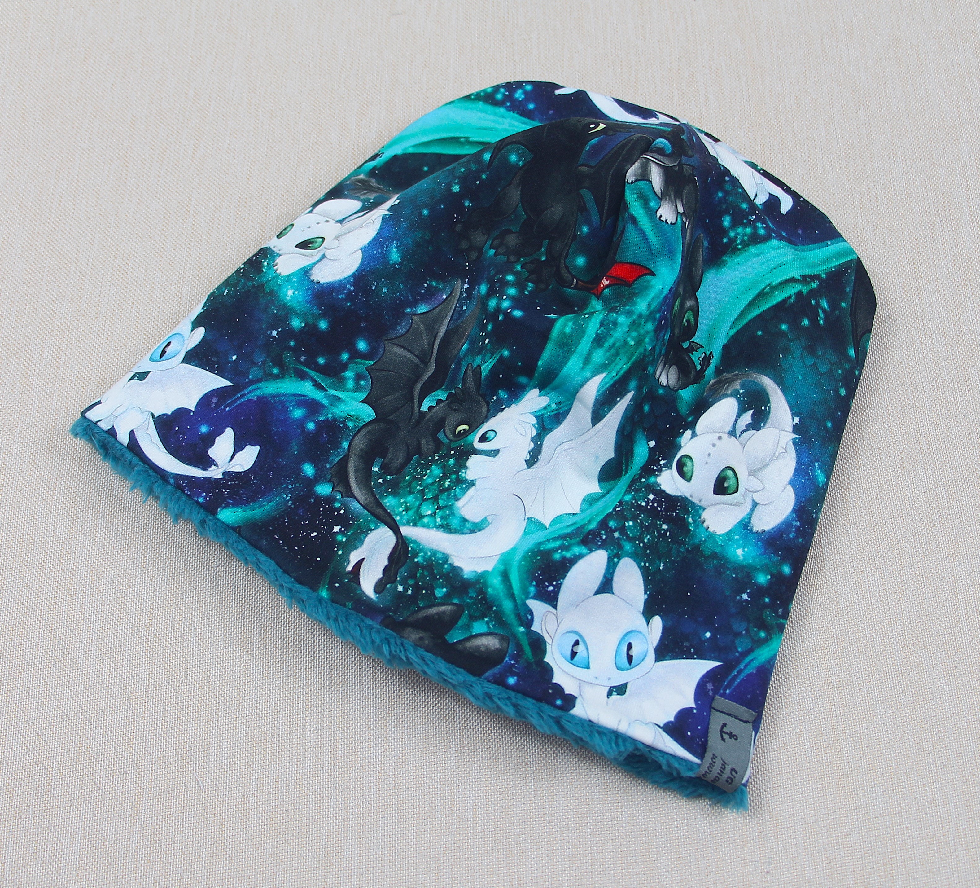 Winter-Beanie, kleine Drachen, schwarz-weiß, Yin und Yan - Art