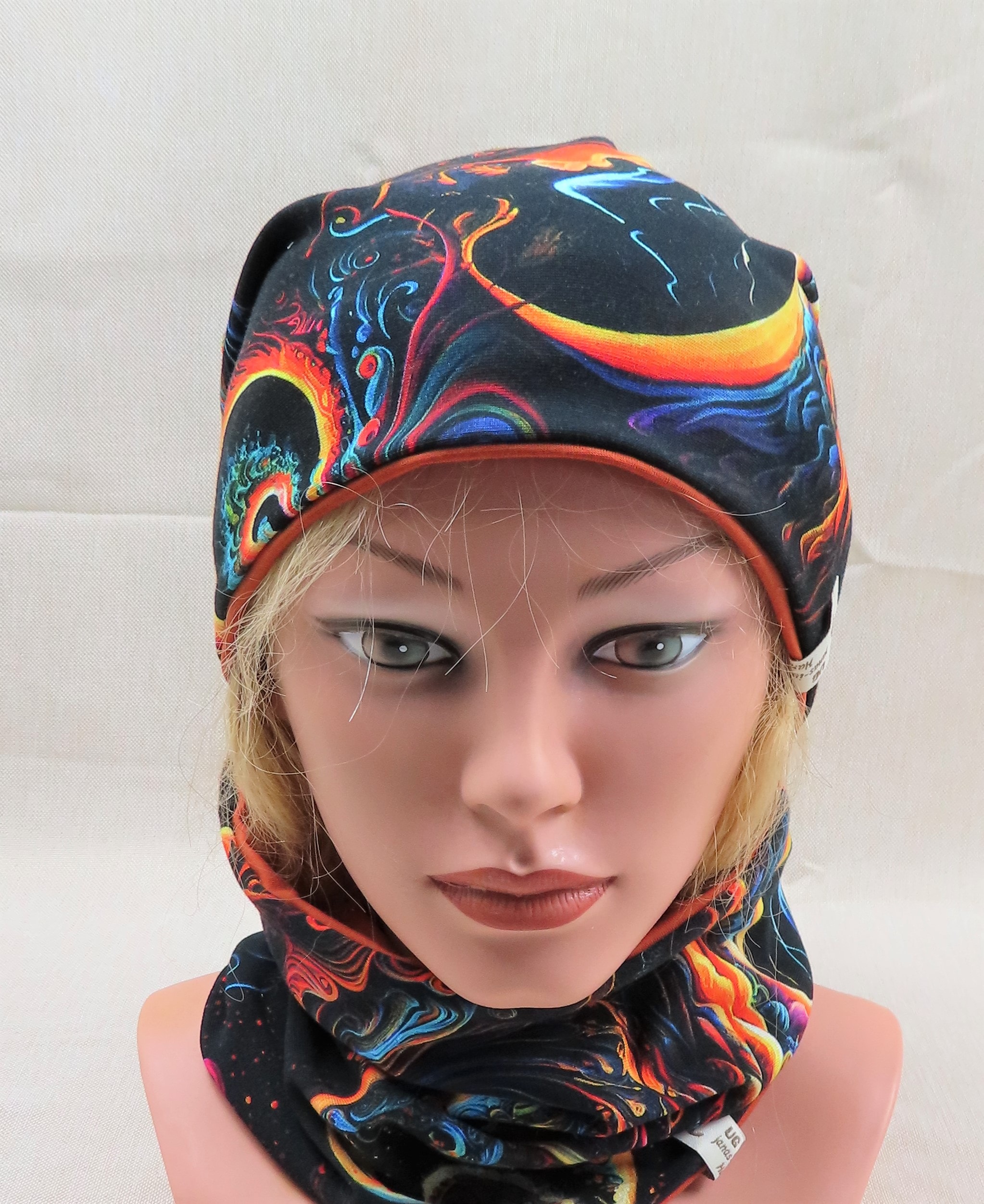 Beanie-Set, Chemomütze, fire fractal