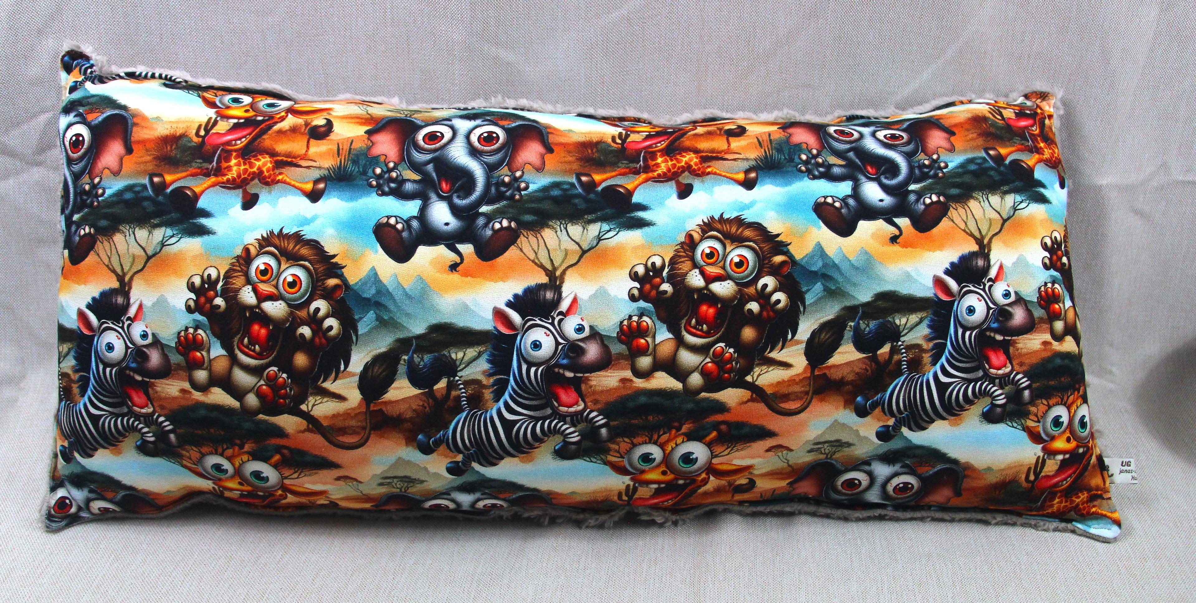 Kuschelkissen, verrückte Zootiere mit großen Augen, beige, 60x30cm