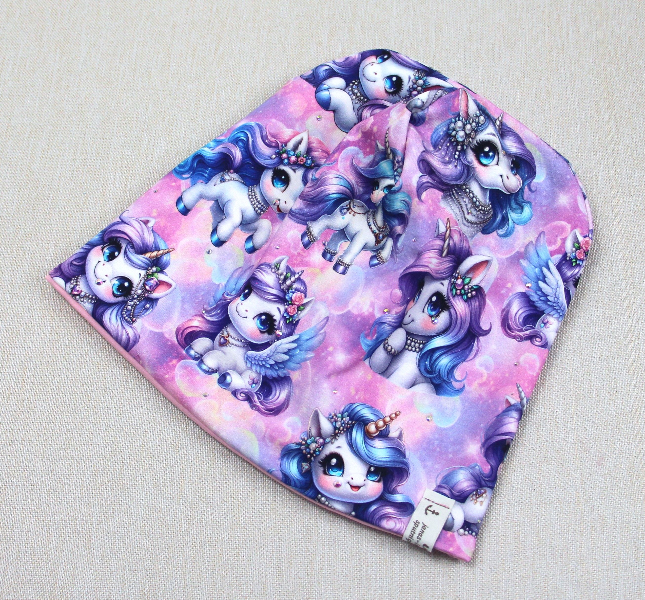 Glitzer-Beanie, Mütze, Einhorn mit Strasssteine