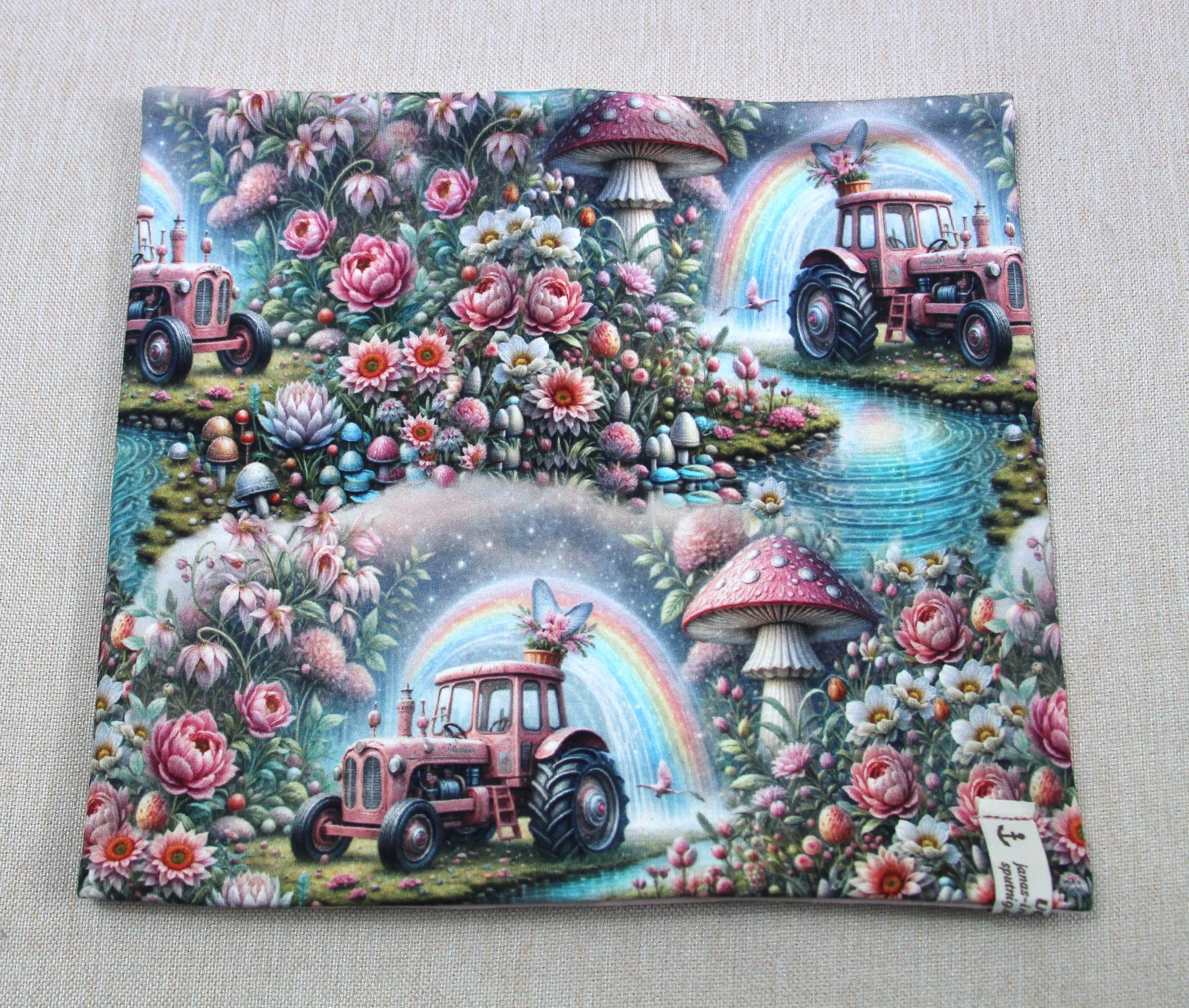 Stirnband-Set, rosa Traktor im Regenbogen