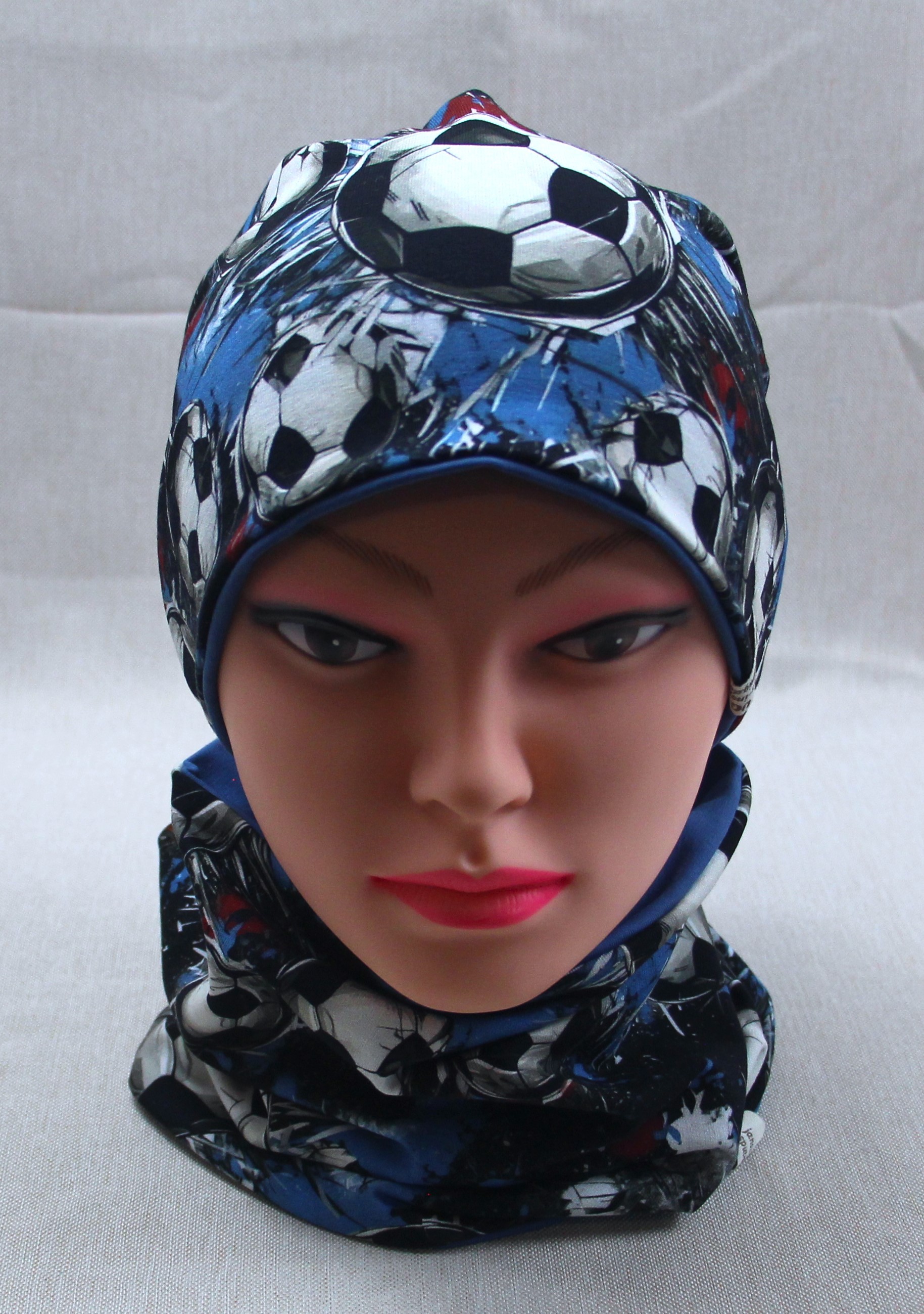 Beanie-Set, Fußball, blau