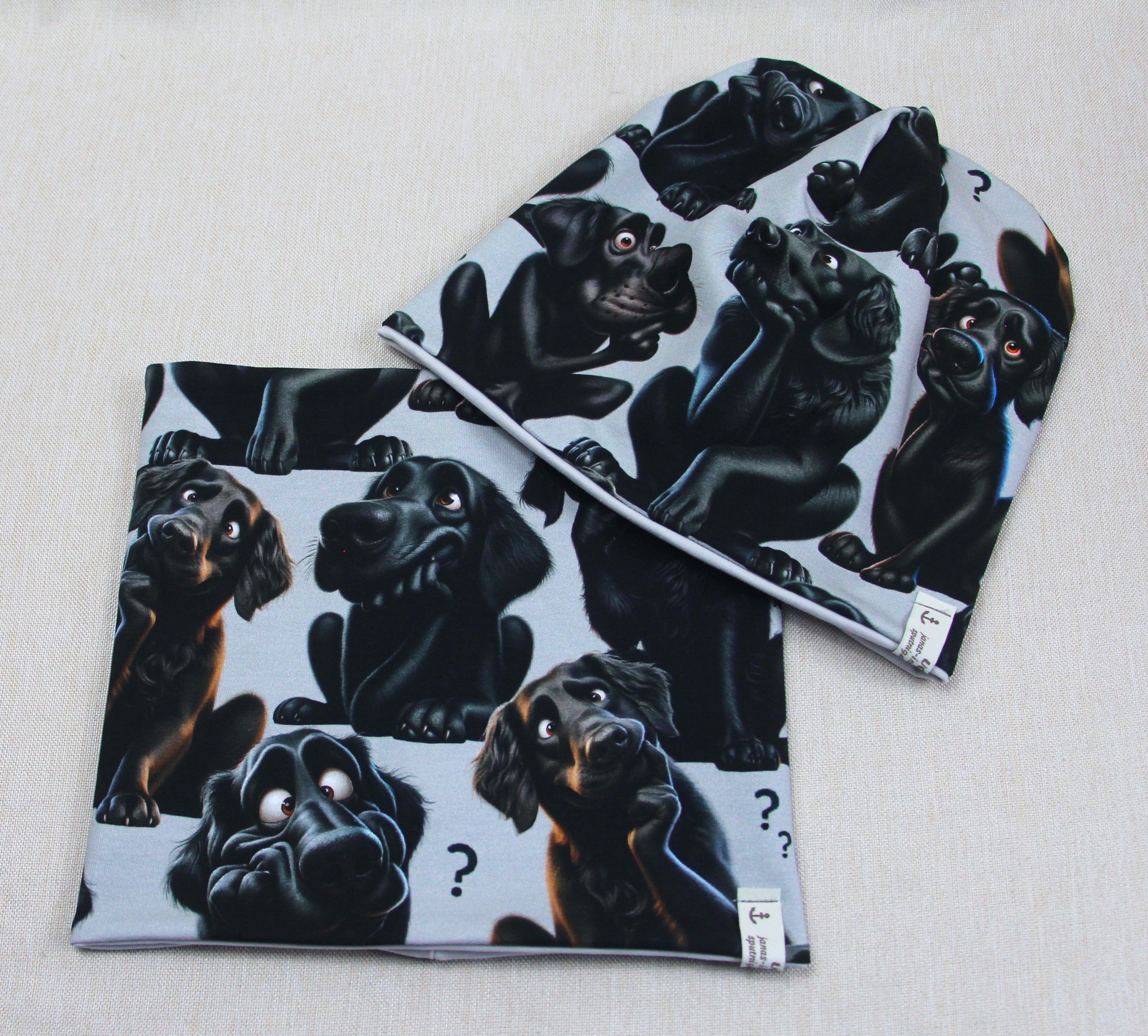Beanie-Set, Hunde mit Fragezeichen