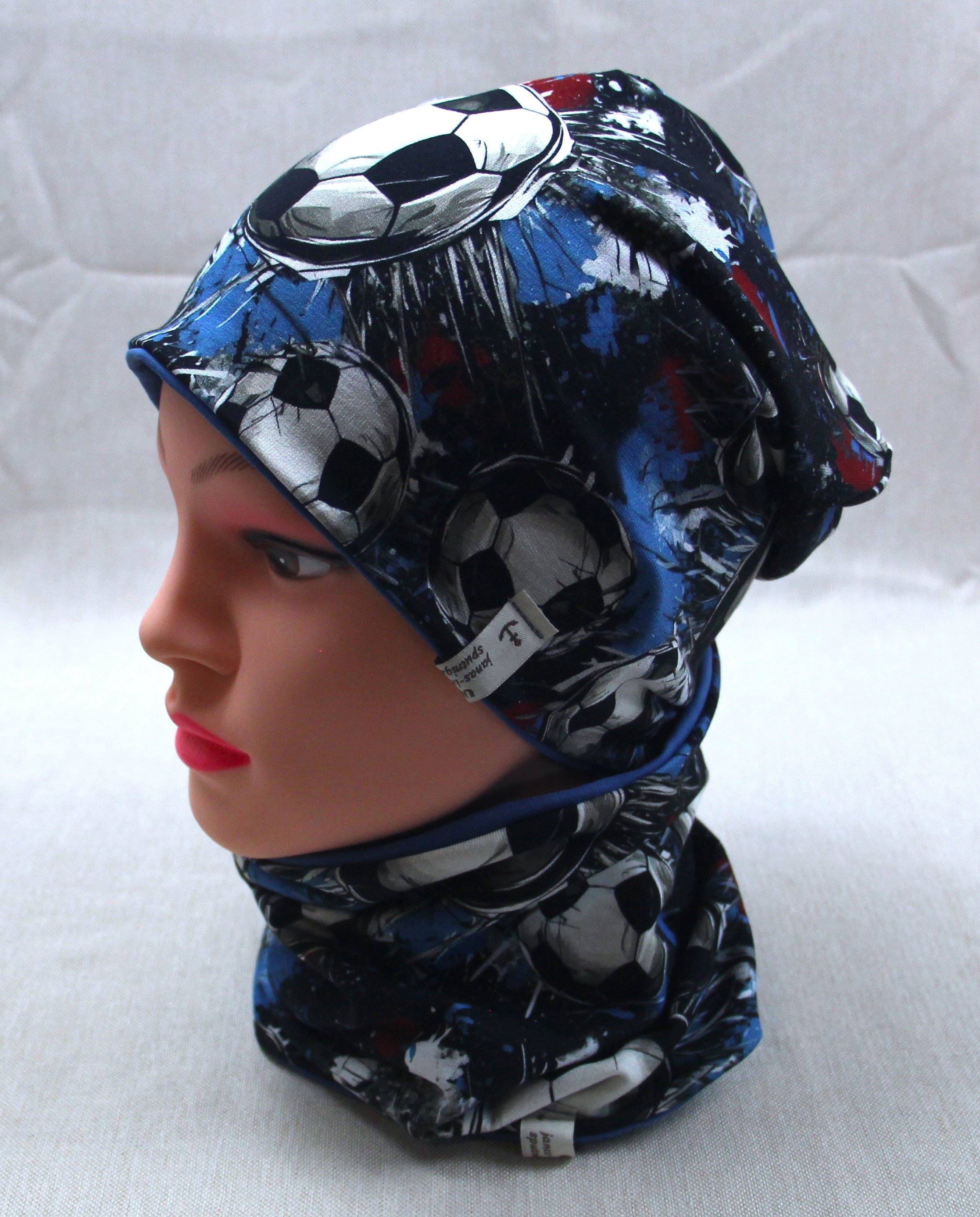 Beanie-Set, Fußball, blau