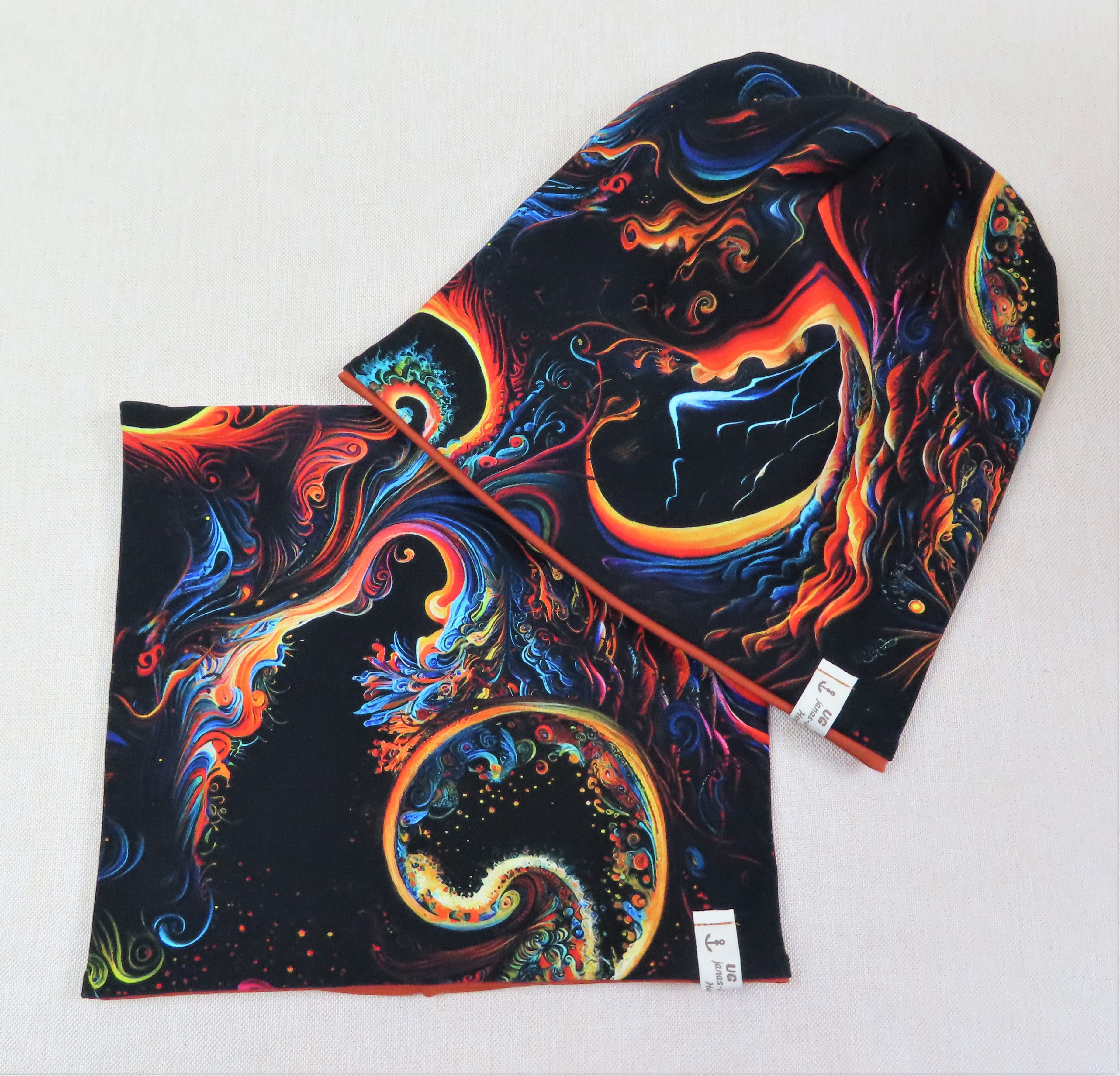 Beanie-Set, Chemomütze, fire fractal