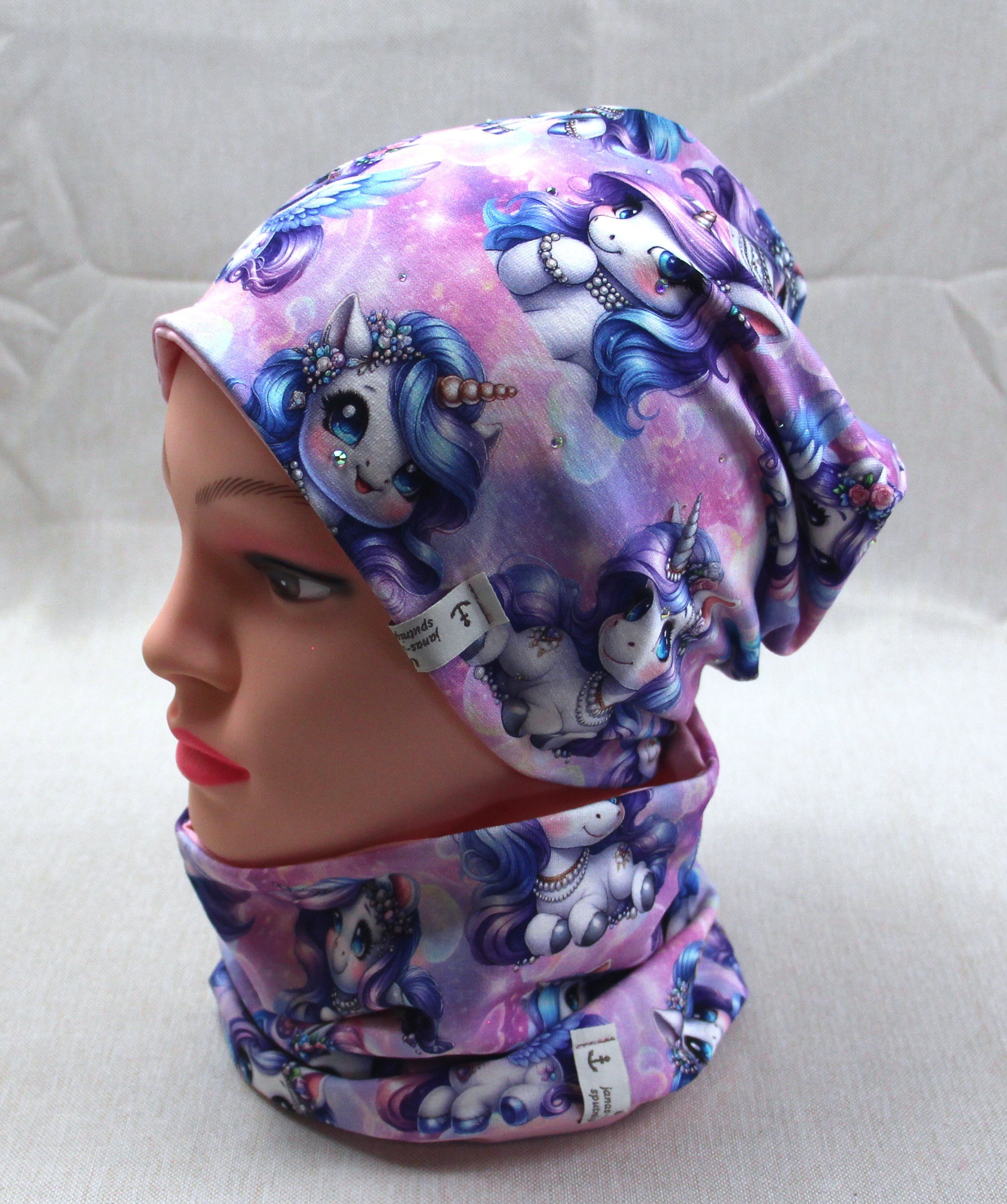 Glitzer-Beanie-Set, Einhorn mit Strasssteine